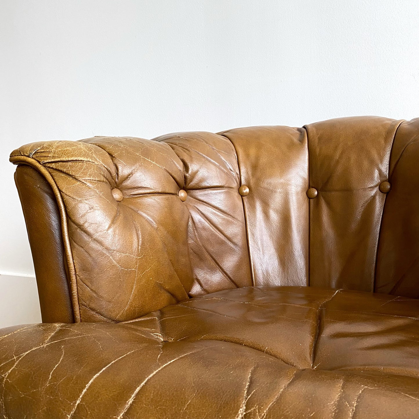Vintage Tufted Leather Swivel Club Chair