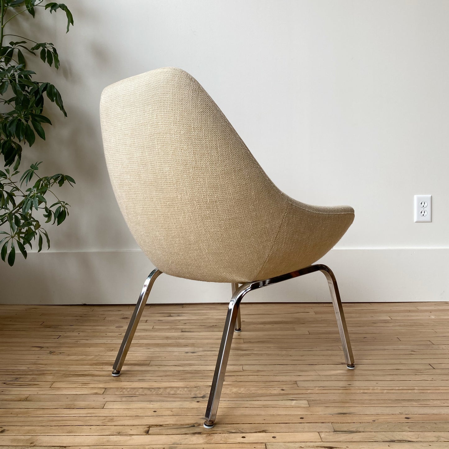 Vintage Upholstered Lounge Chair with Chrome Base