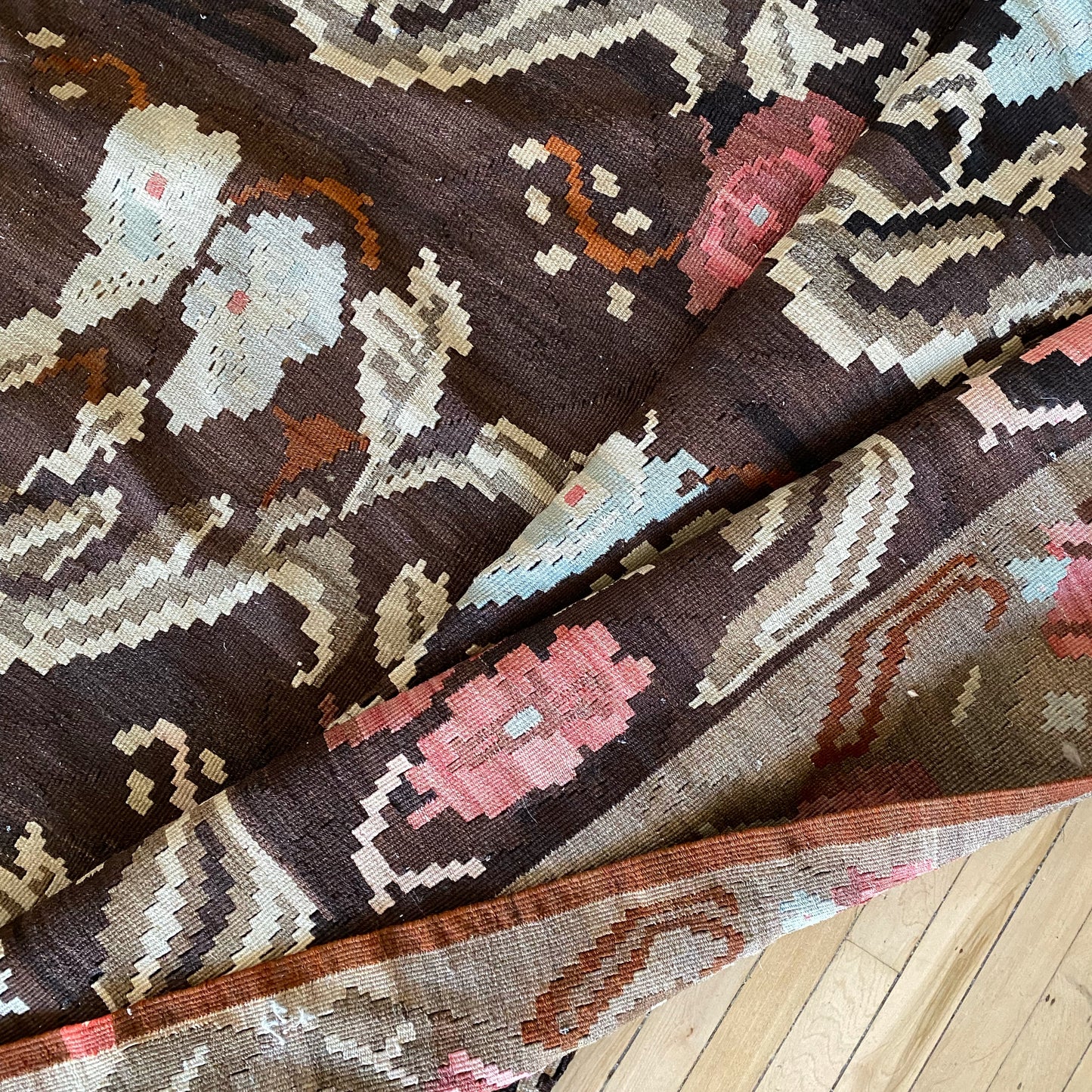 Vintage Handmade Floral Flat-Weave Rug (As-Is)