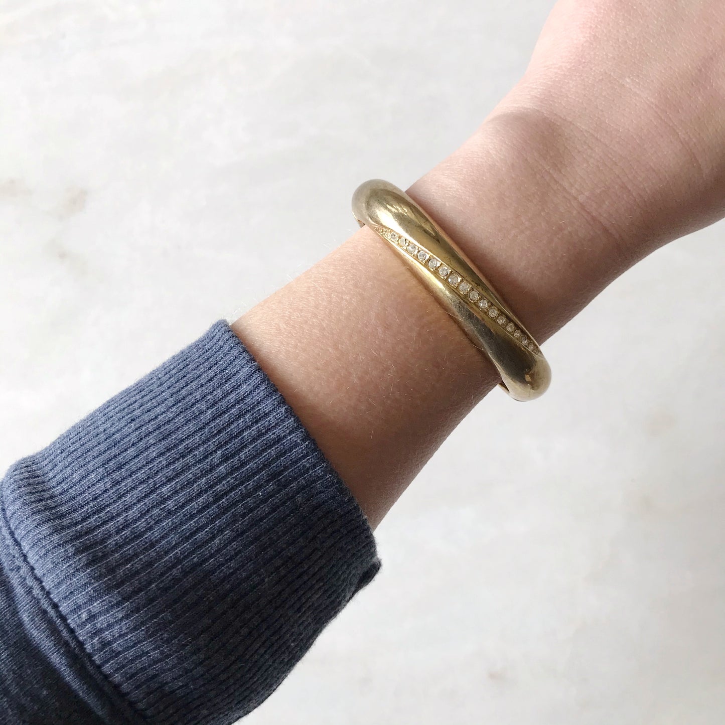 Vintage Gold Clip Bracelet with Rhinestones