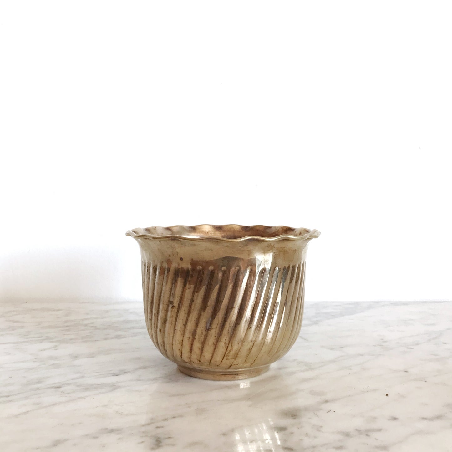 Vintage Brass Planter with Angled Ribbing