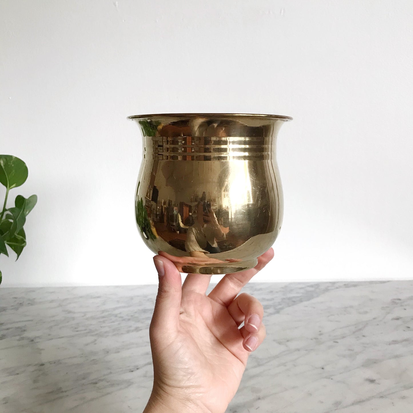 Vintage Brass Planter with Stripes