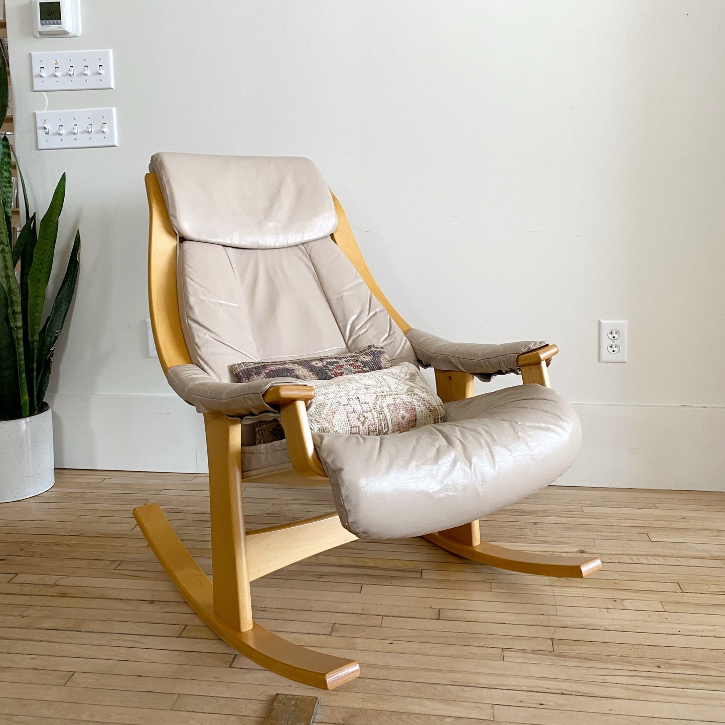 Vintage Scandinavian Leather Rocking Chair