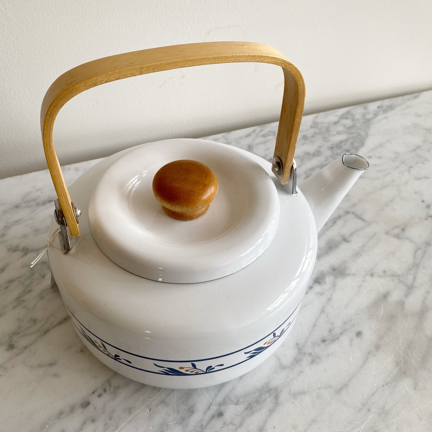 Vintage Enamel Tea Kettle with Floral Design