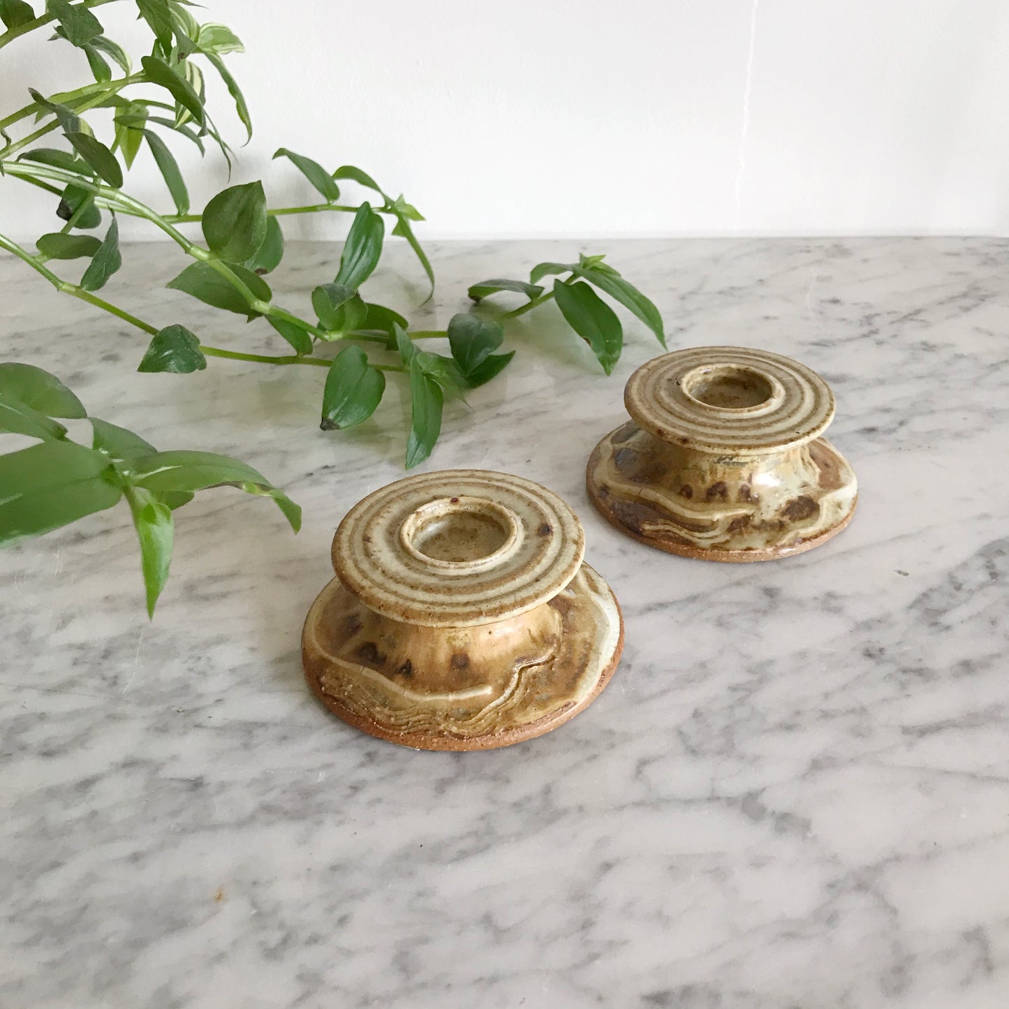 Pair of Vintage Pottery Candle Holders