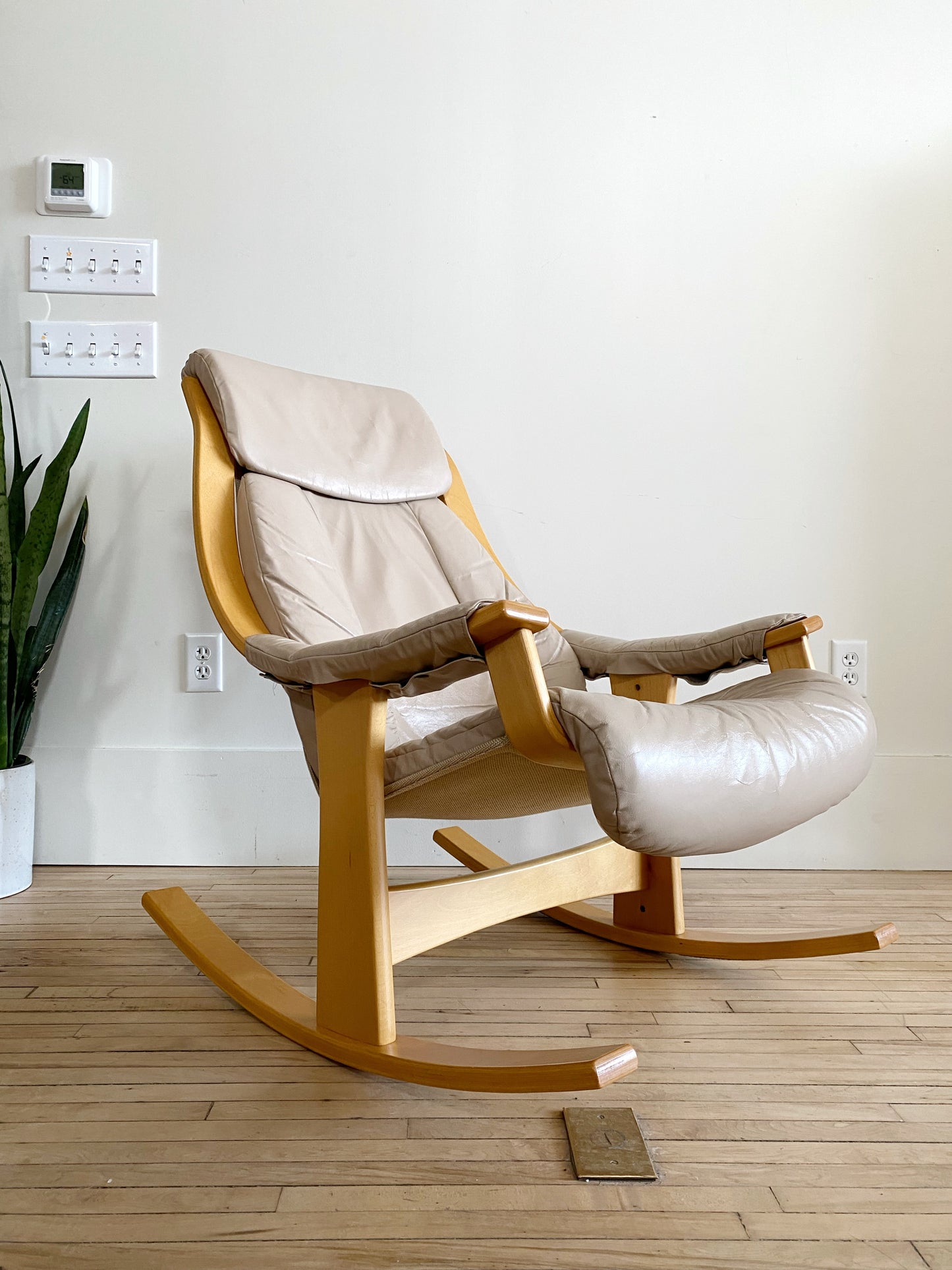 Vintage Scandinavian Leather Rocking Chair