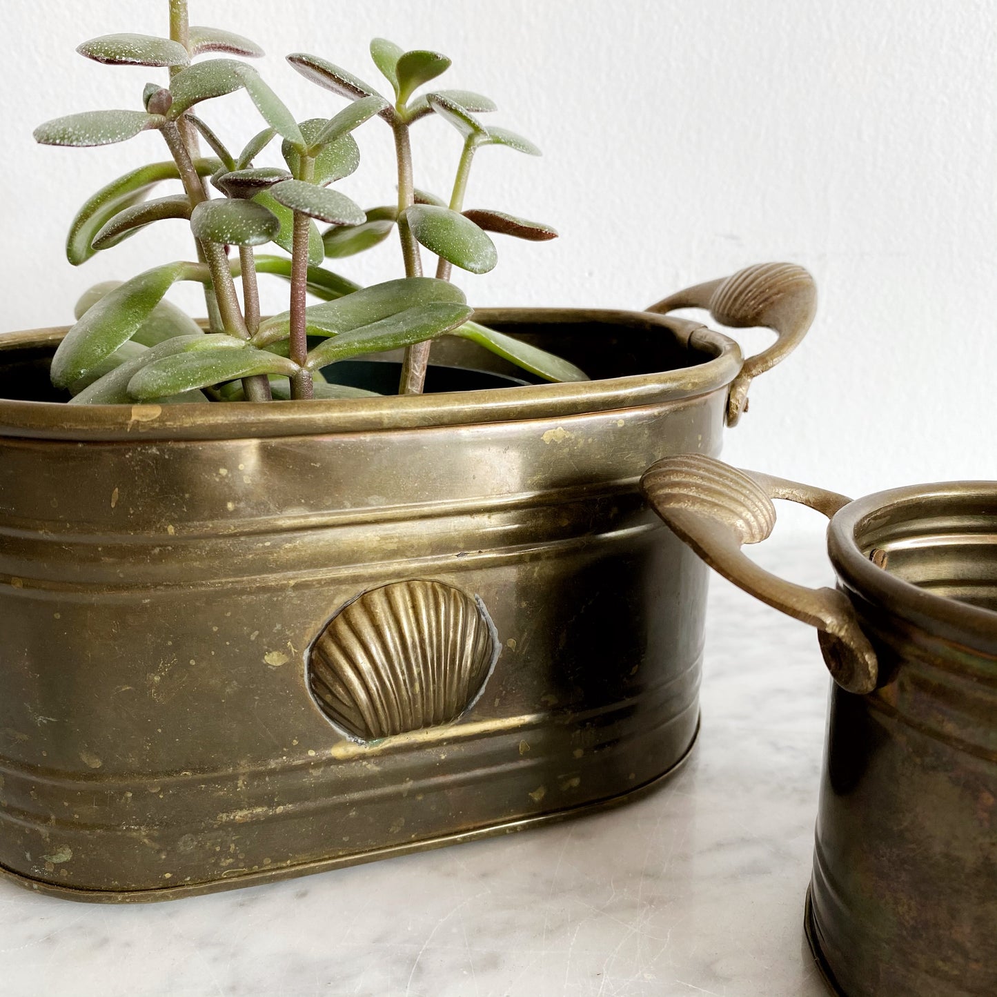 Pair of Vintage Brass Seashell Planters