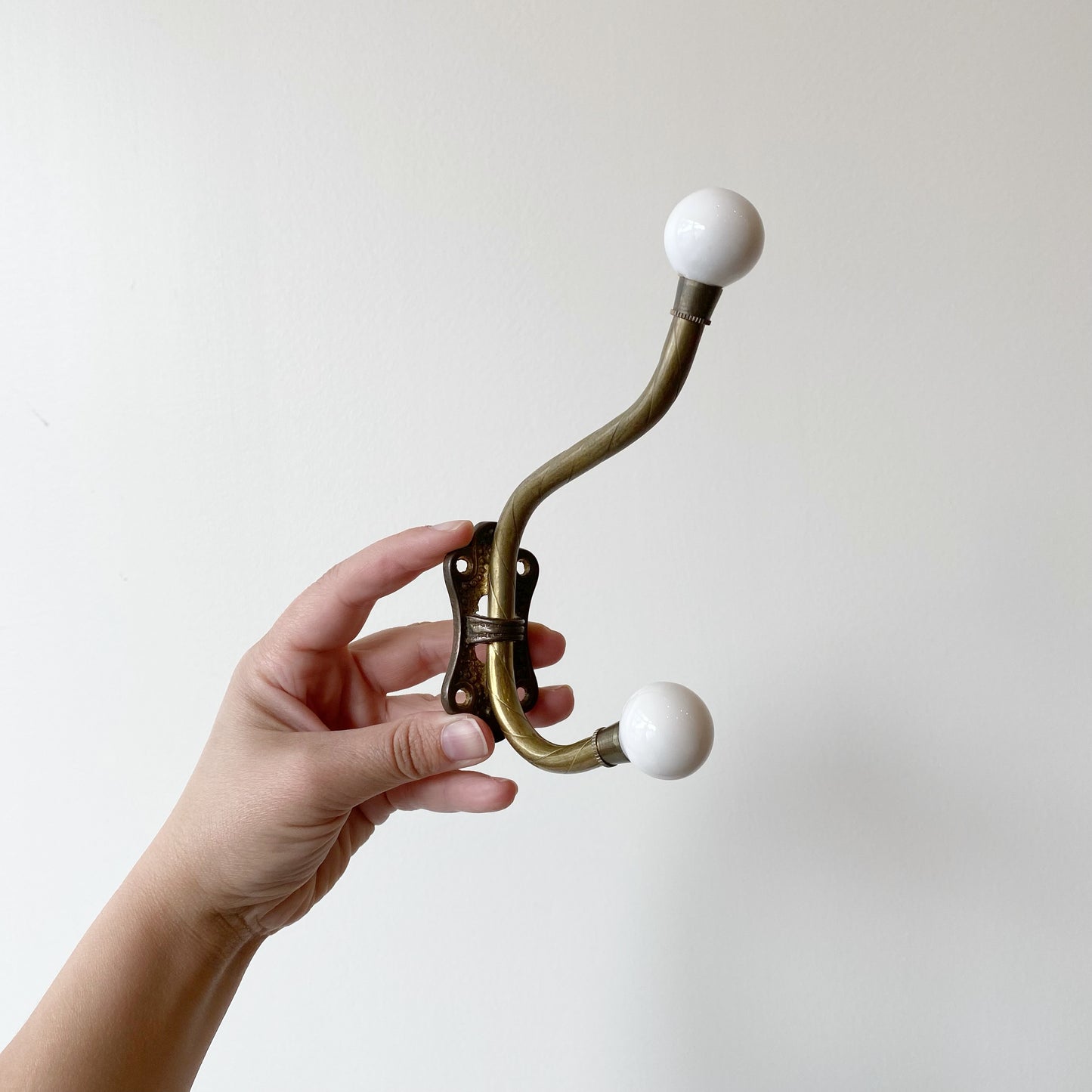 Vintage Brass + Ceramic Double Coat Hook