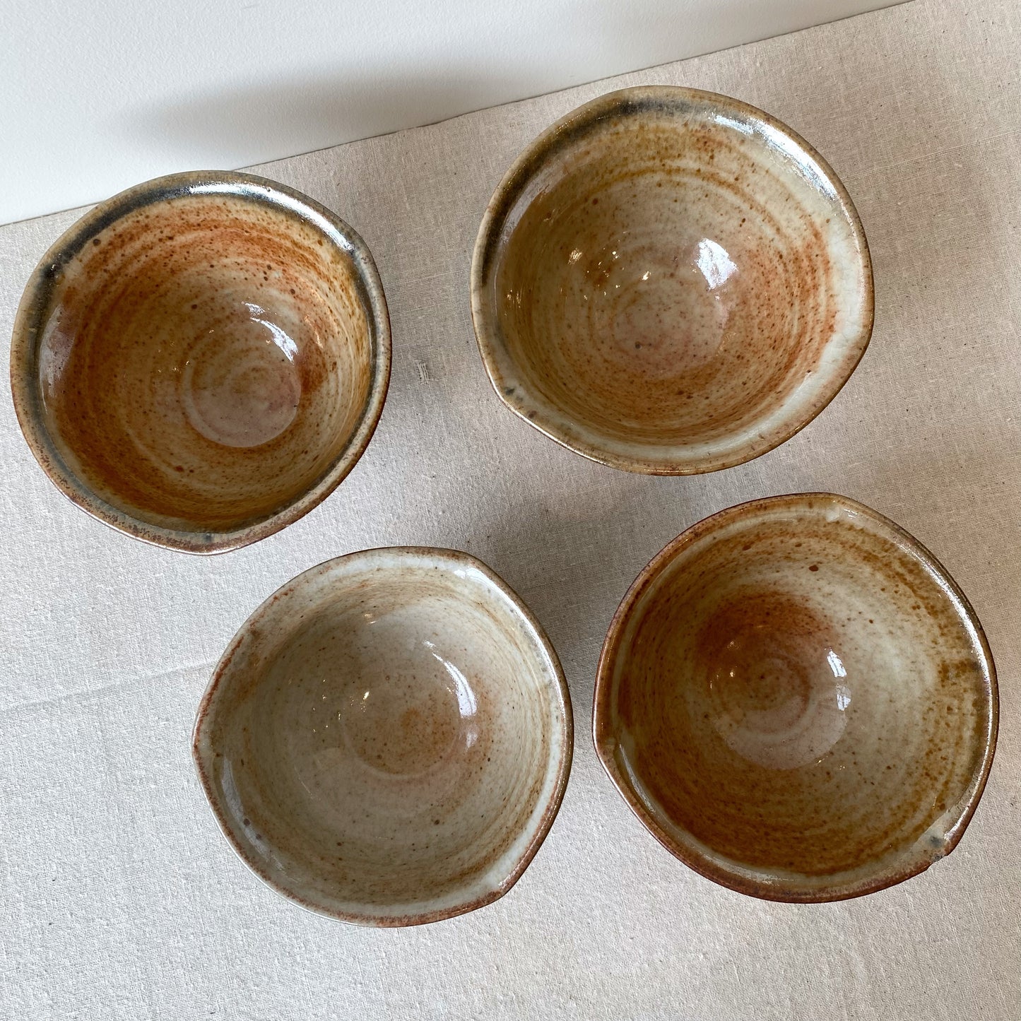Set of 4 Vintage Wabi Sabi Stoneware Bowls