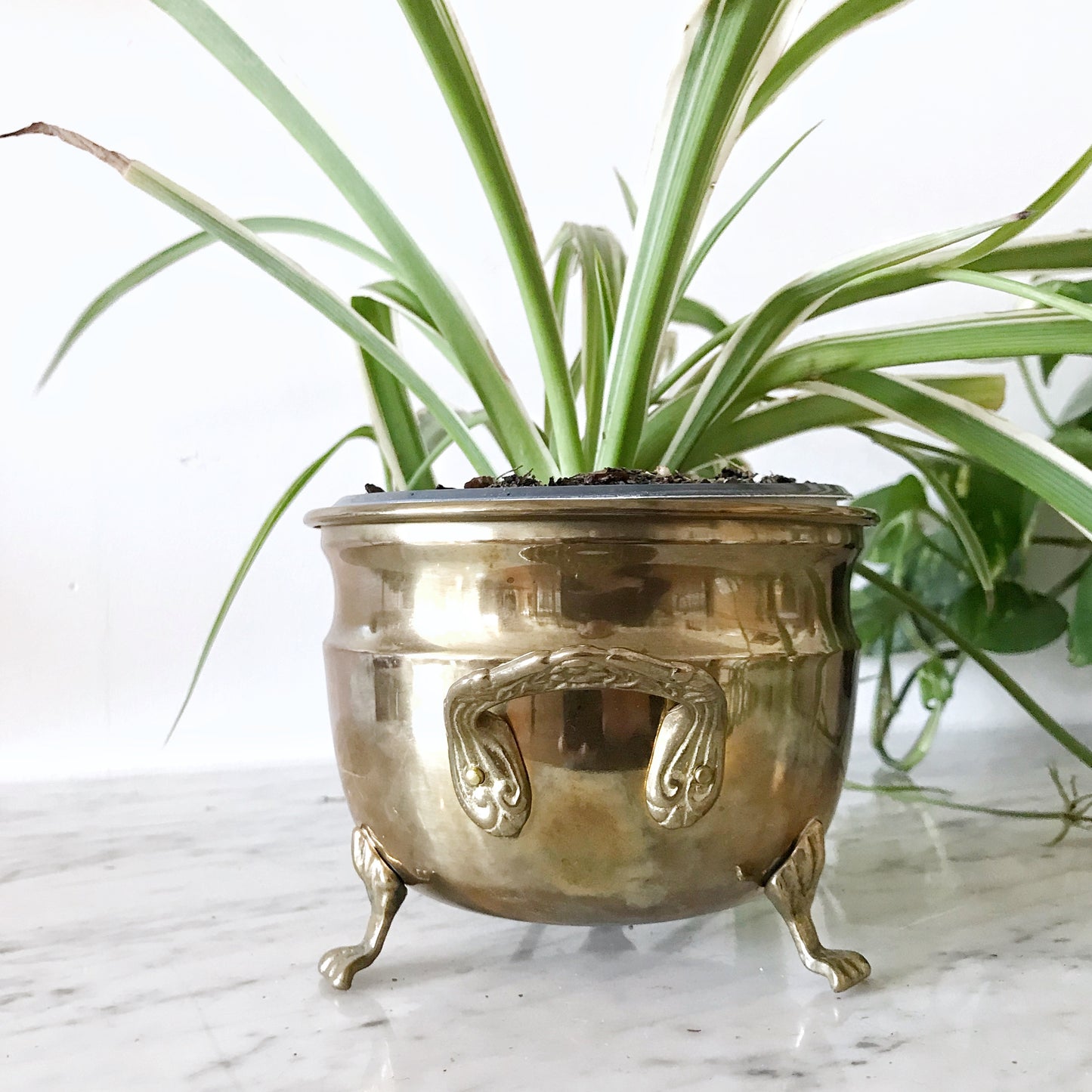 Vintage Footed Brass Planter