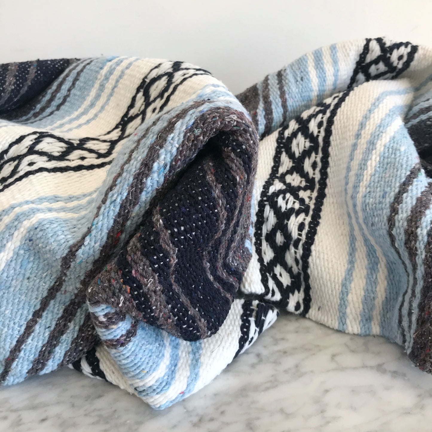 Vintage Hand-Loomed Blanket, Light Blue