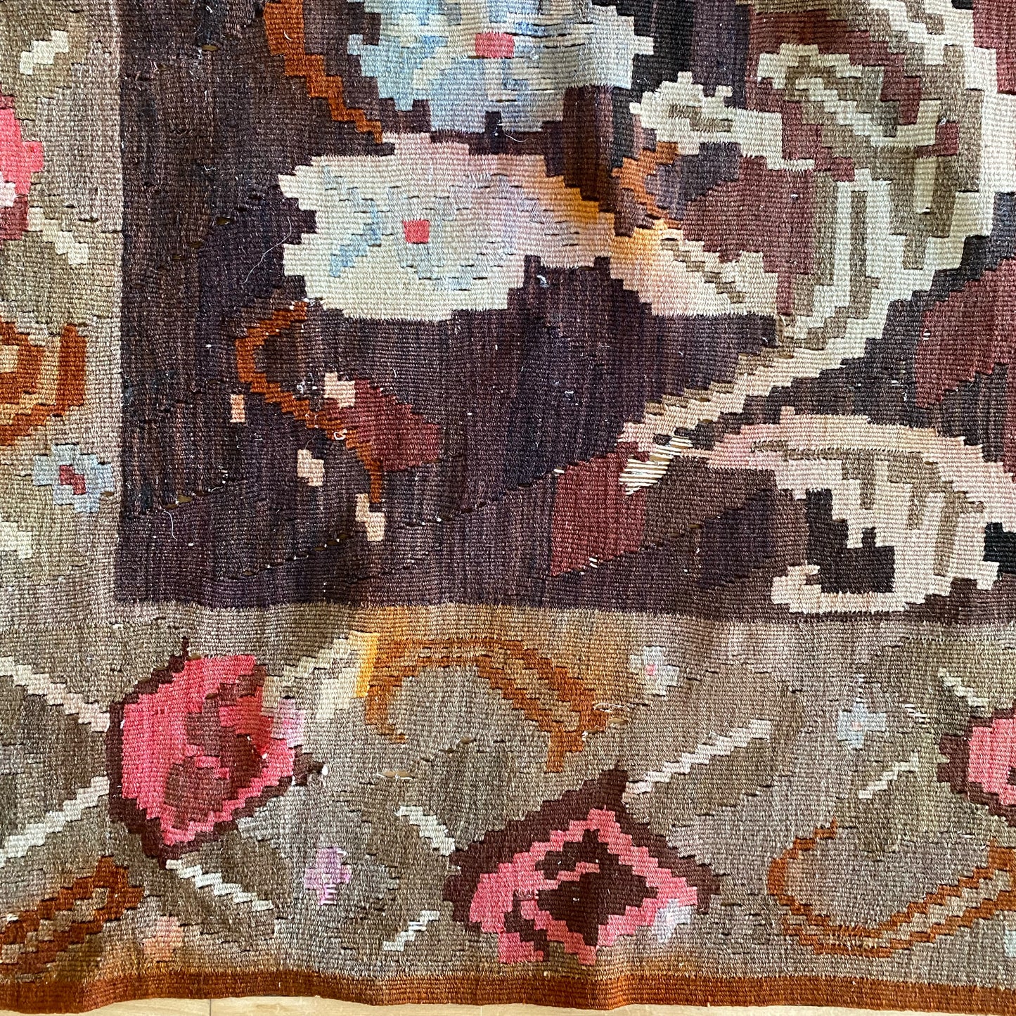 Vintage Handmade Floral Flat-Weave Rug (As-Is)