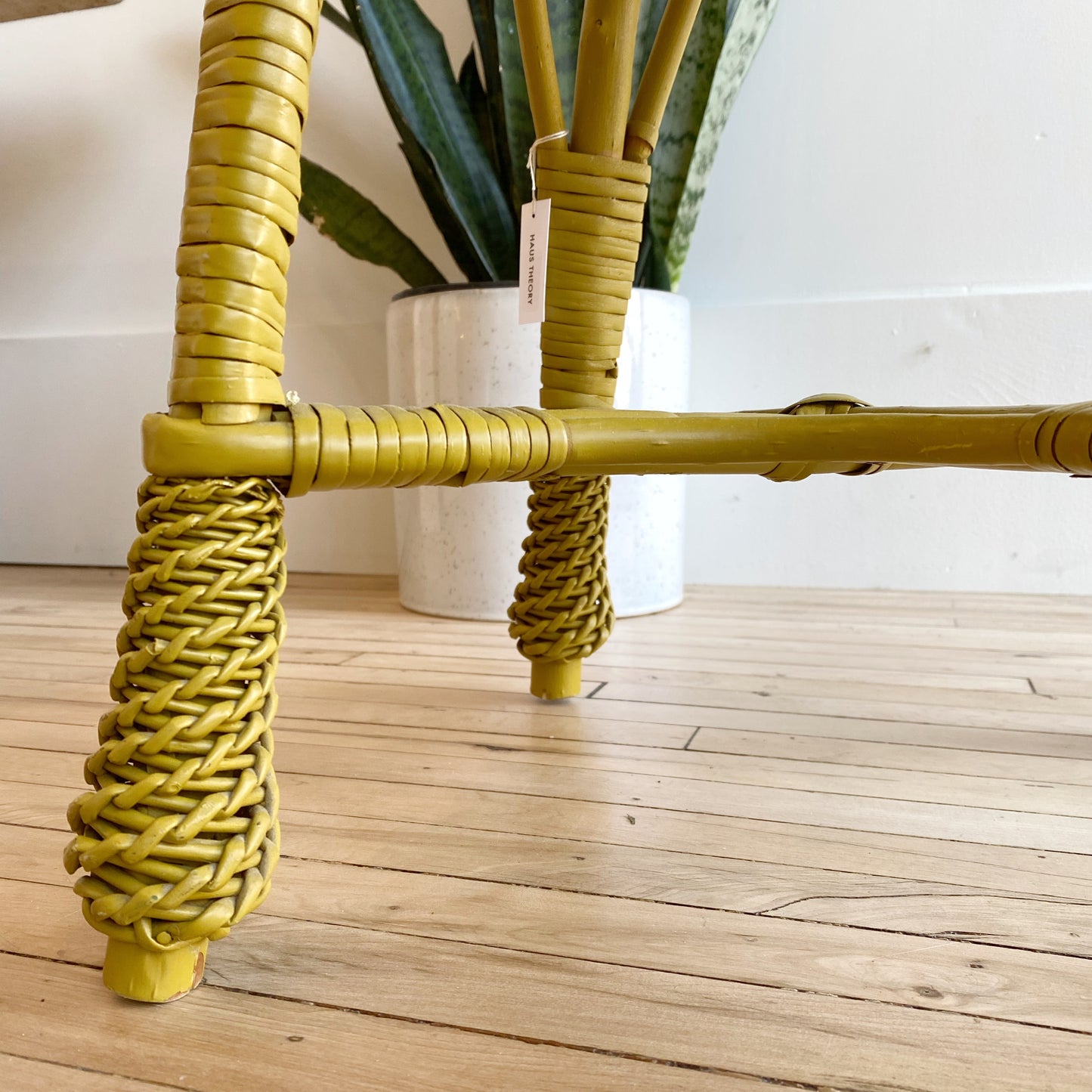 Vintage Wicker Stool, Mustard