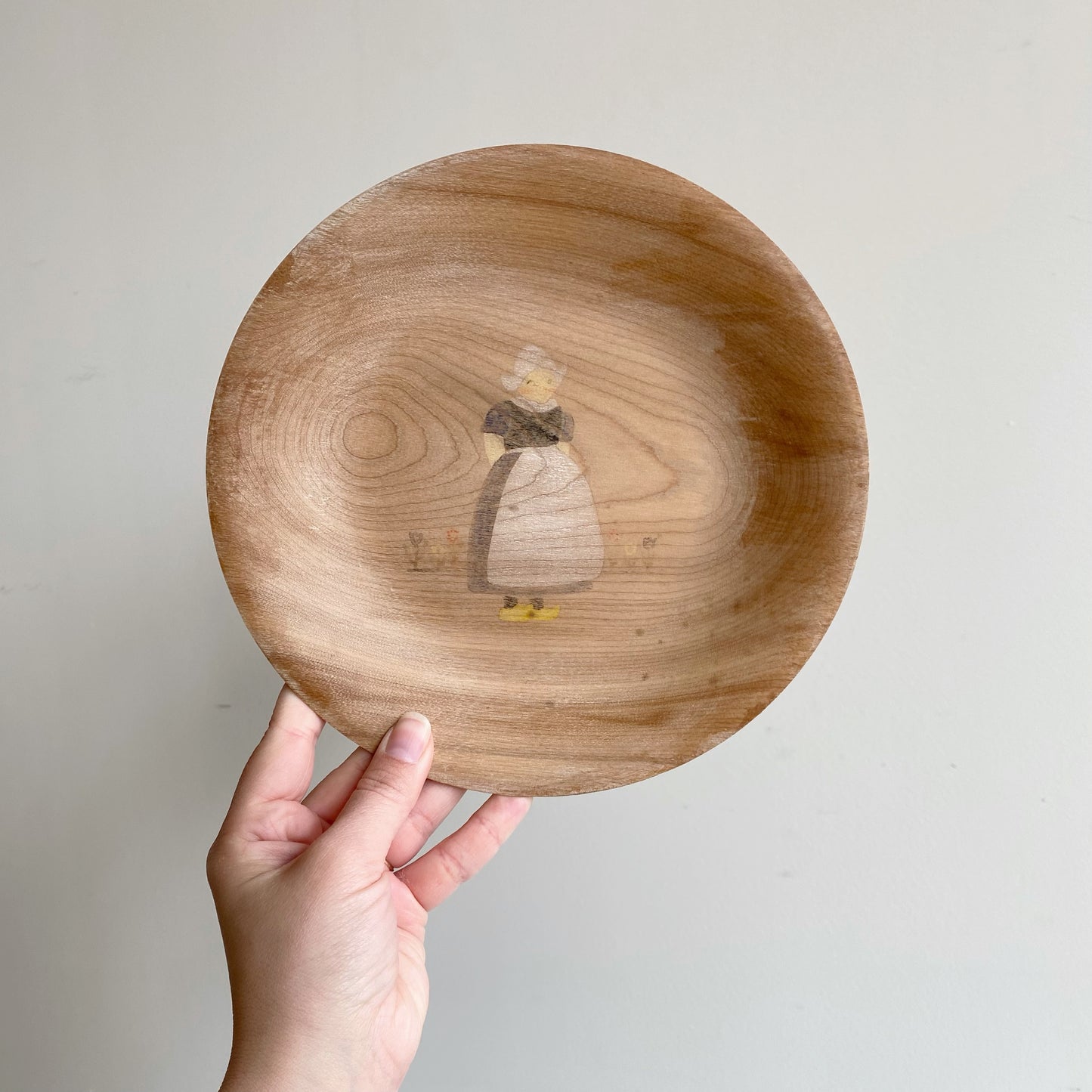 Vintage Wooden Plate with Dutch Girl