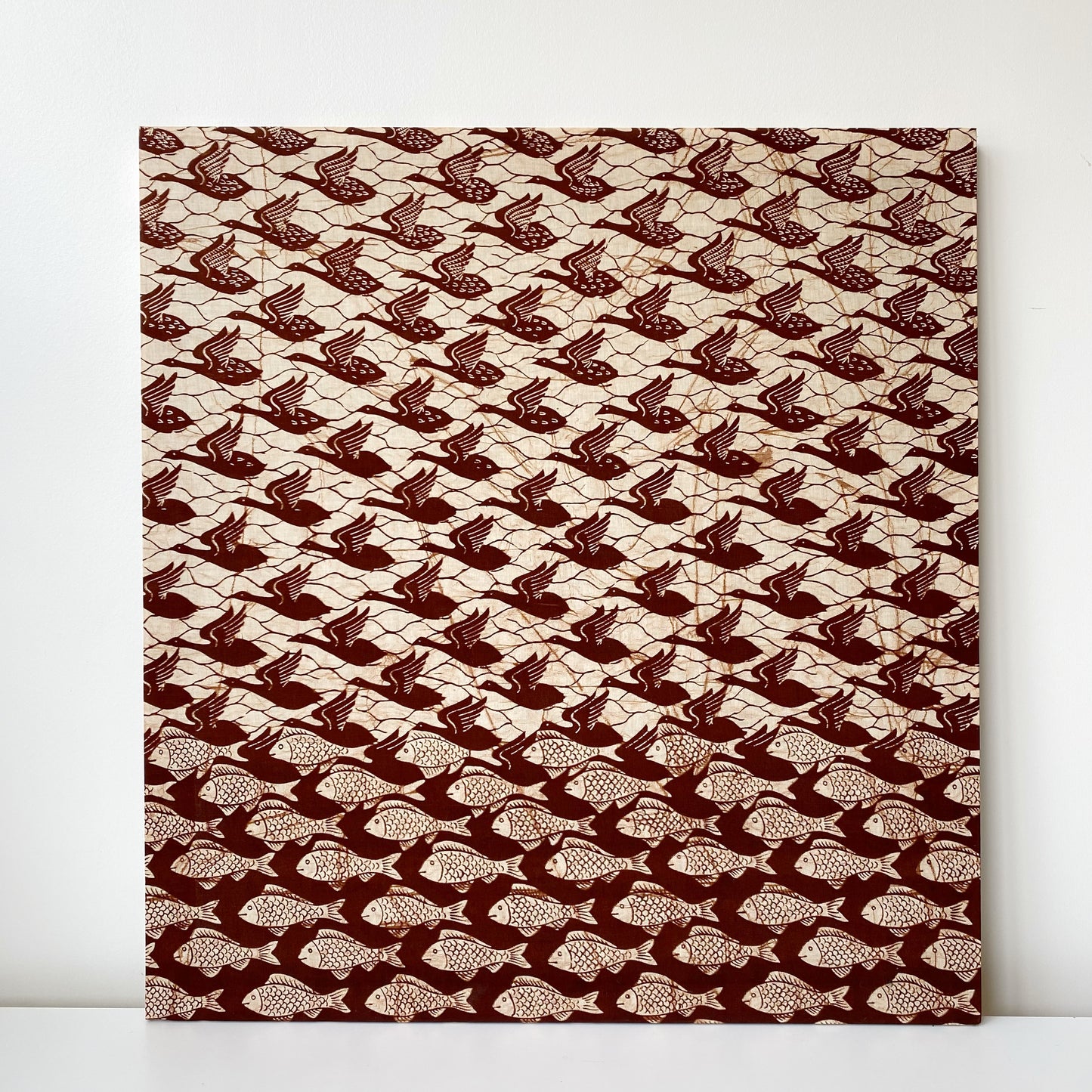 Vintage Bird / Fish Textile Piece, 30 x 32