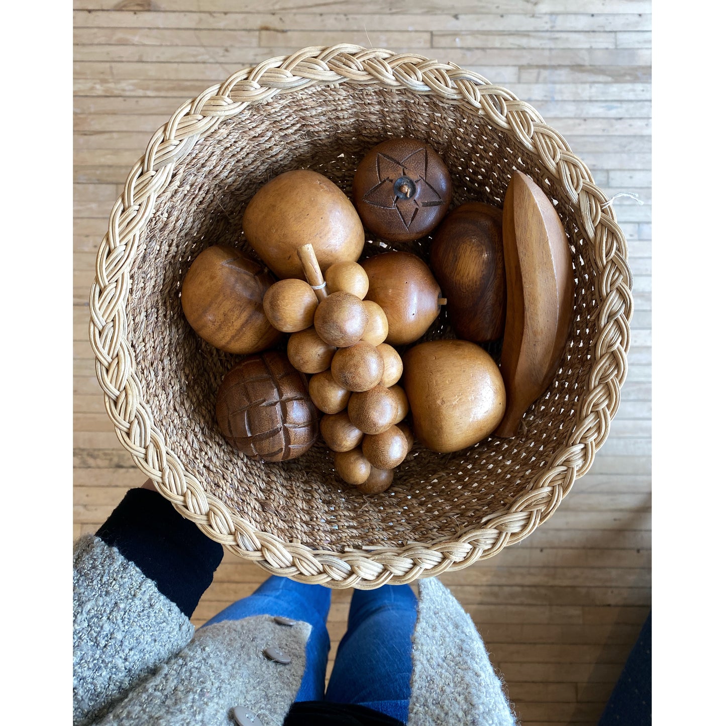 Collection of Vintage Carved Wood Fruit, 9-pc