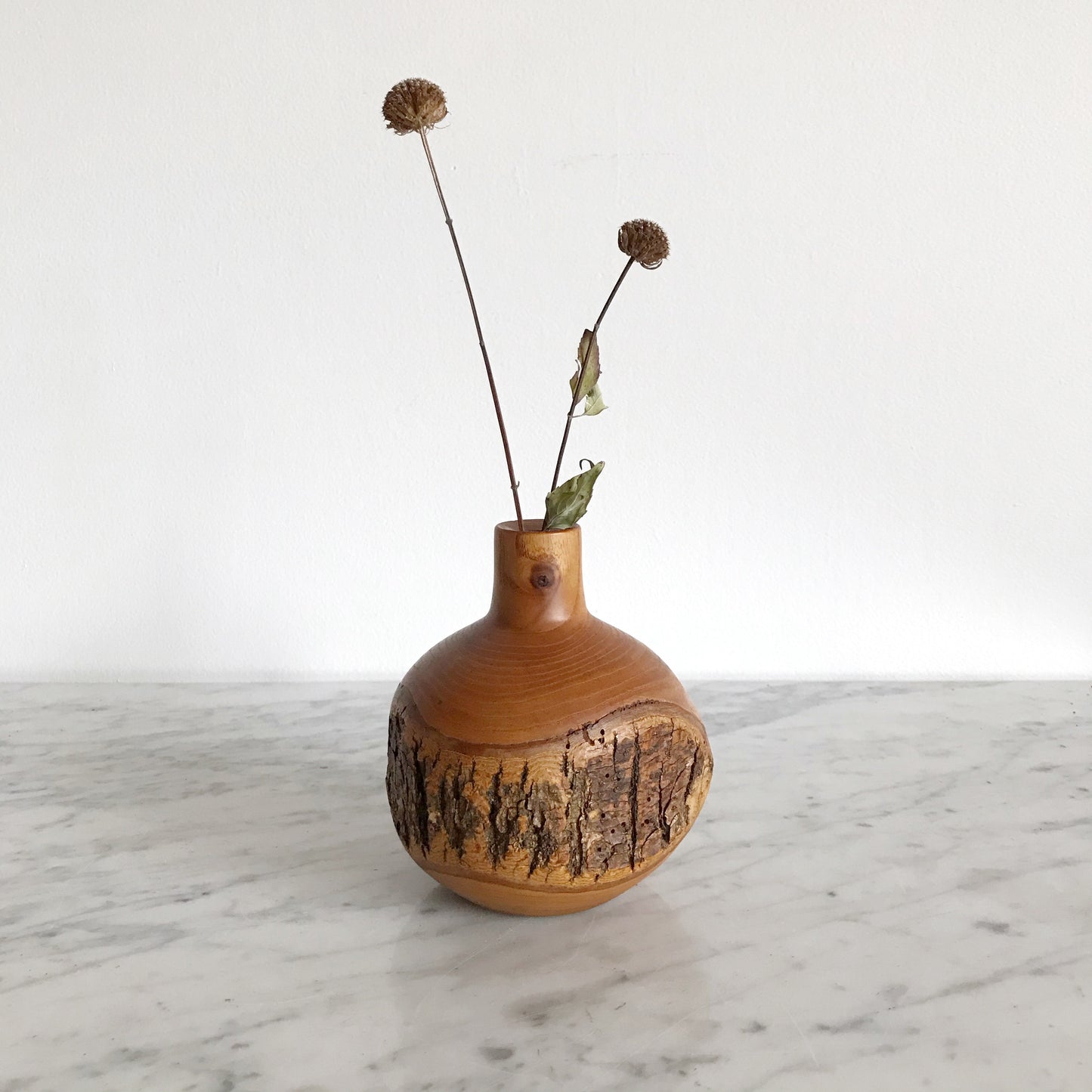 Turned Wood Vase with Bark