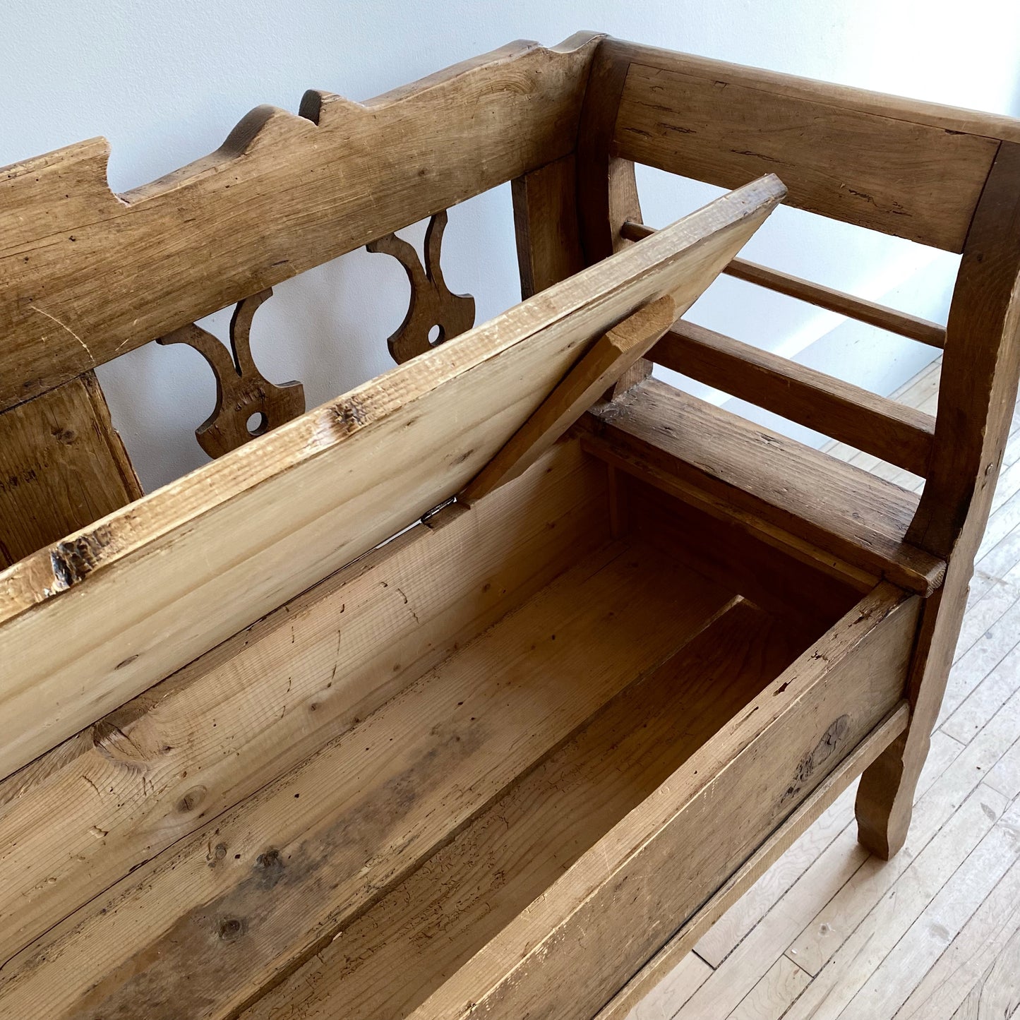 Vintage Swedish Pine Bench with Storage