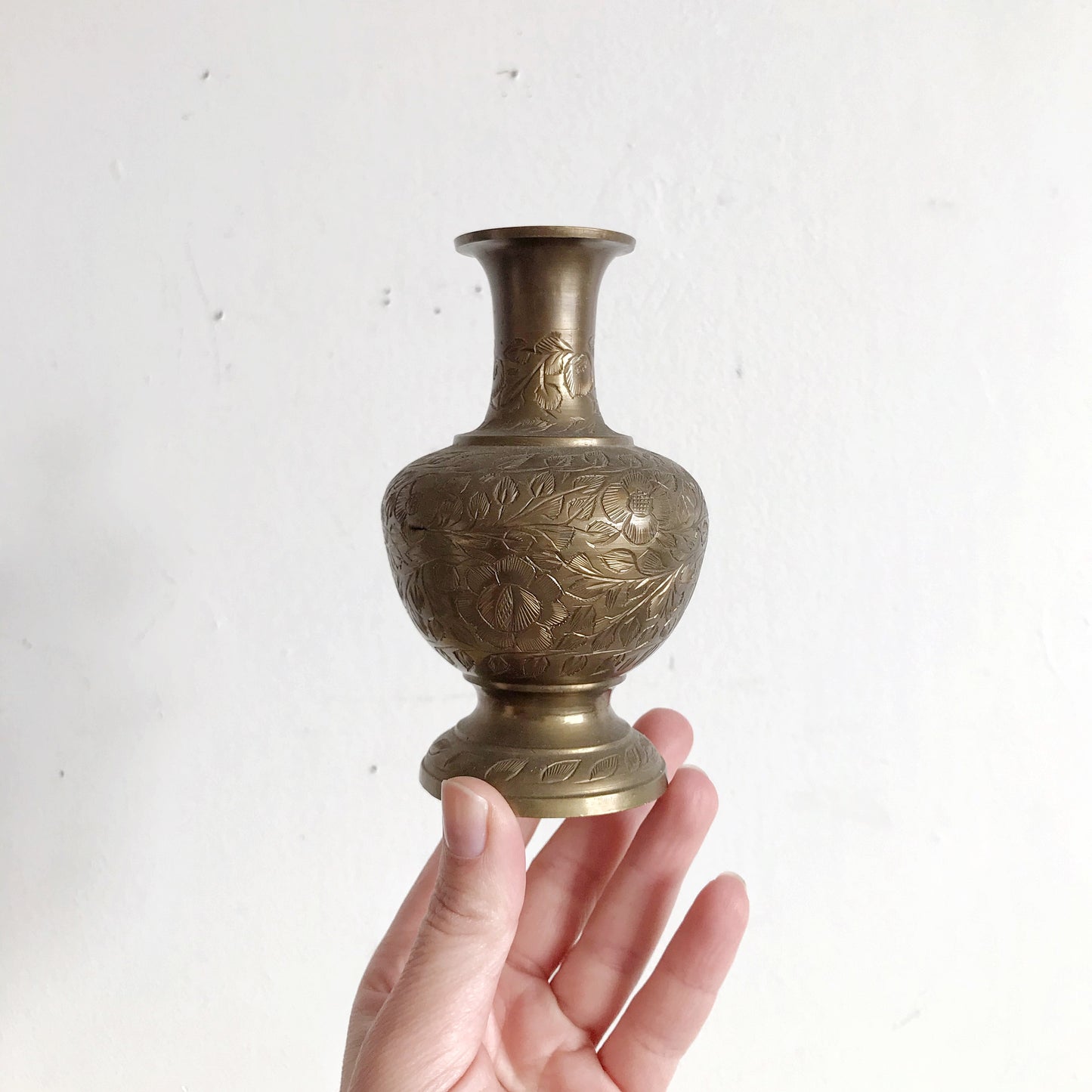 Vintage Etched Brass Vase