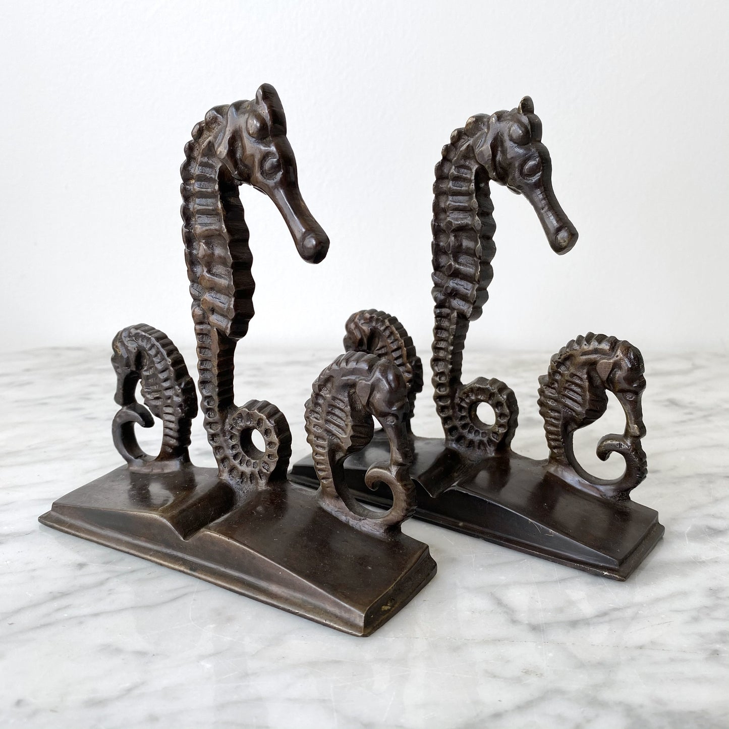 Pair of Vintage Solid Brass Seahorse Bookends