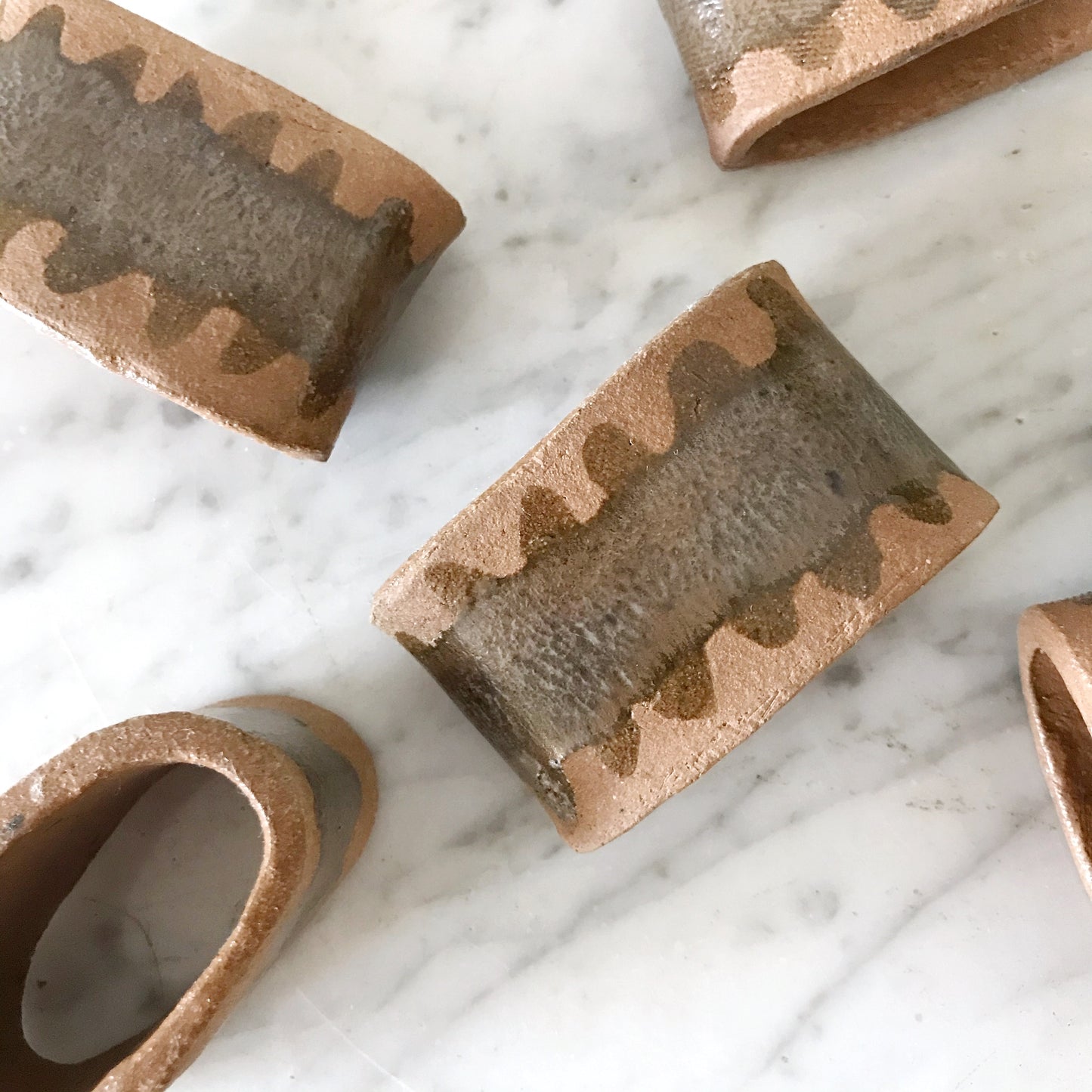 Set of 6 Vintage Handmade Clay Napkin Rings