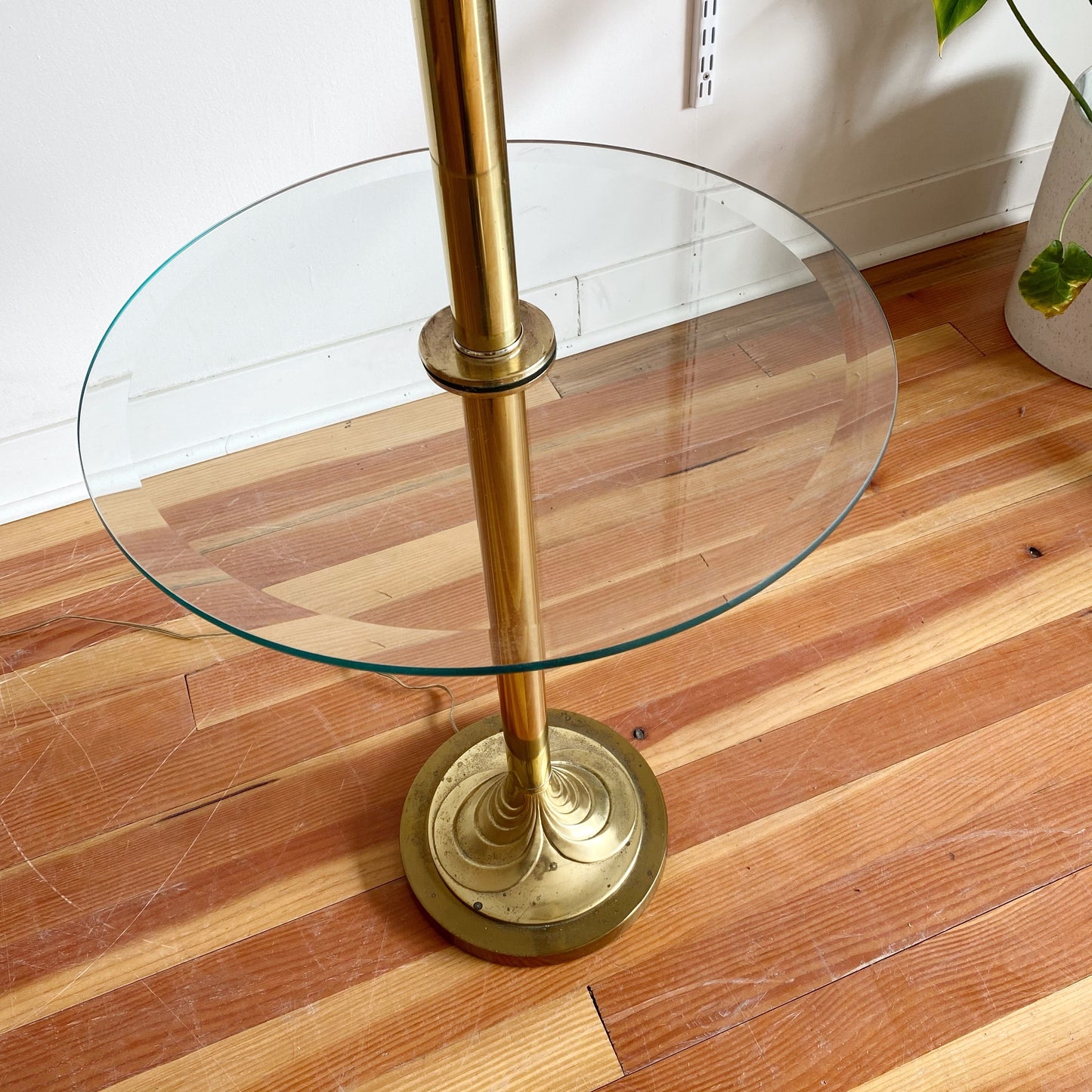 Vintage 80’s Deco Heavy Brass Floor Lamp with Glass Table