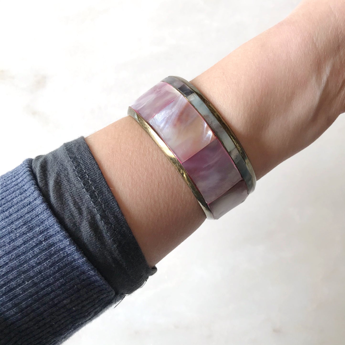 Amazing Vintage Brass + Pearl Cuff Bracelet