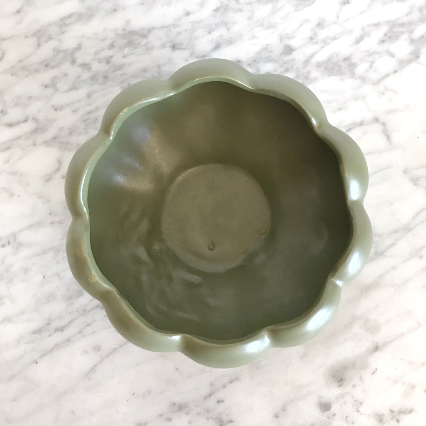 Vintage Scalloped Ceramic Planter, Green