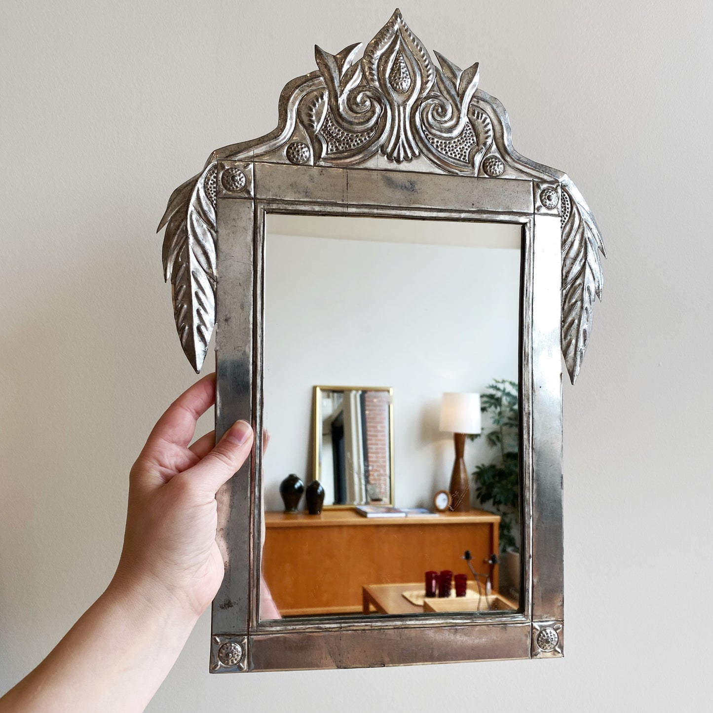 Vintage Pressed Tin Accent Mirror