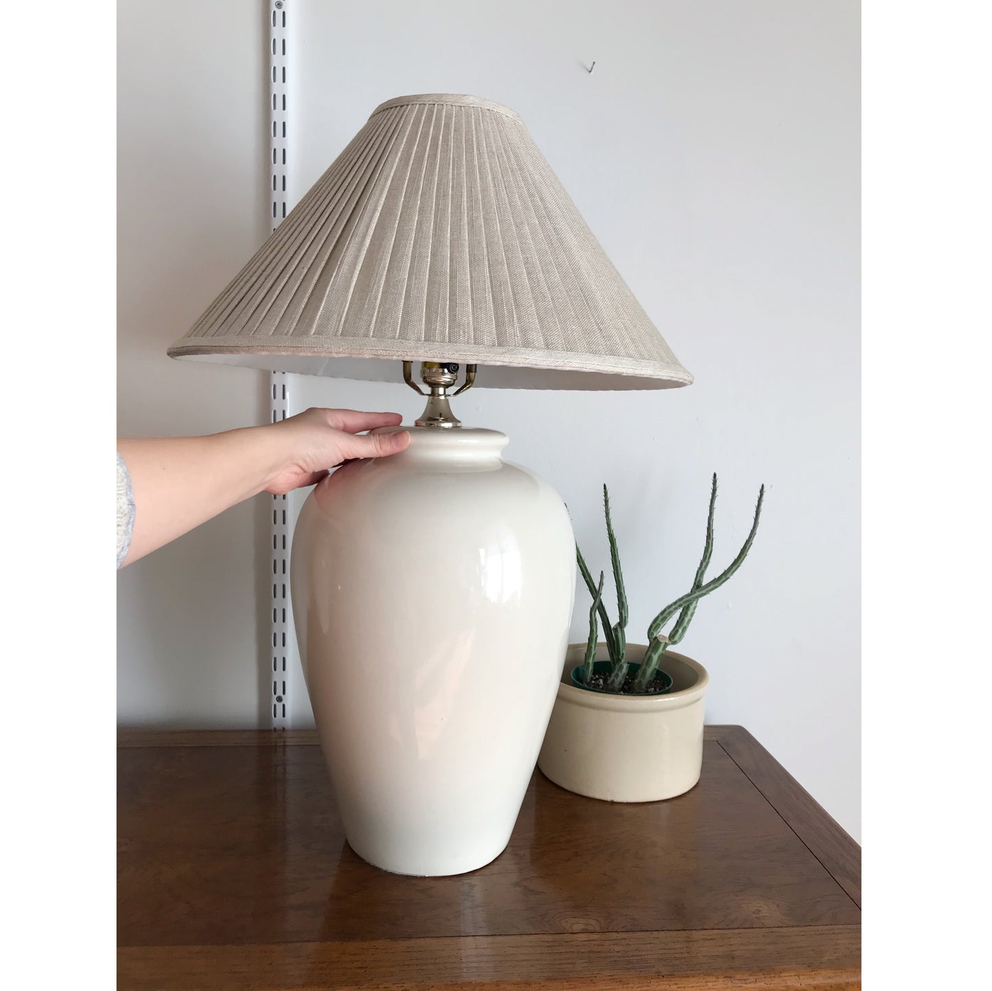 PAIR of XL Vintage Ceramic Lamps with Pleated Shades