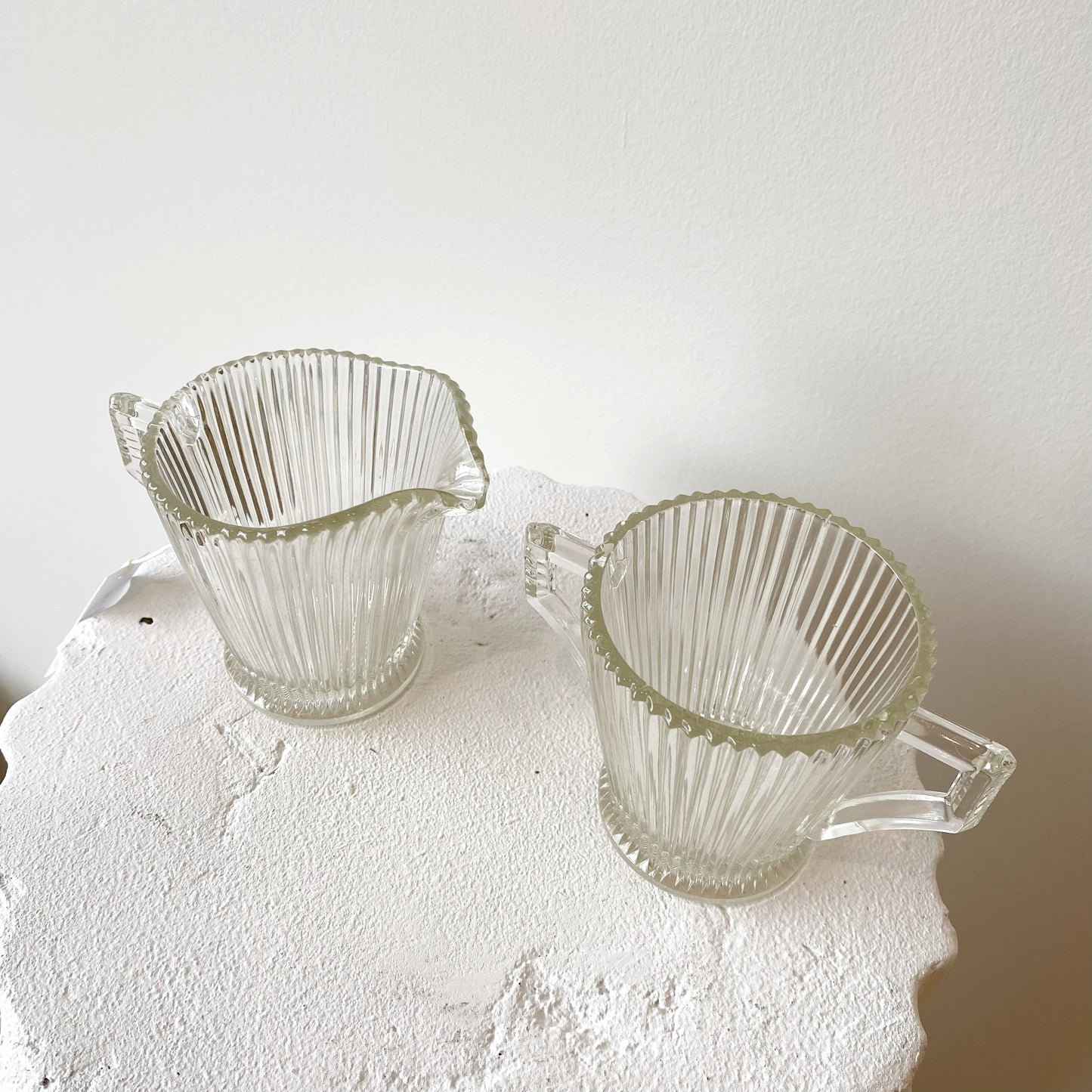 Vintage Reeded Glass Cream + Sugar Set