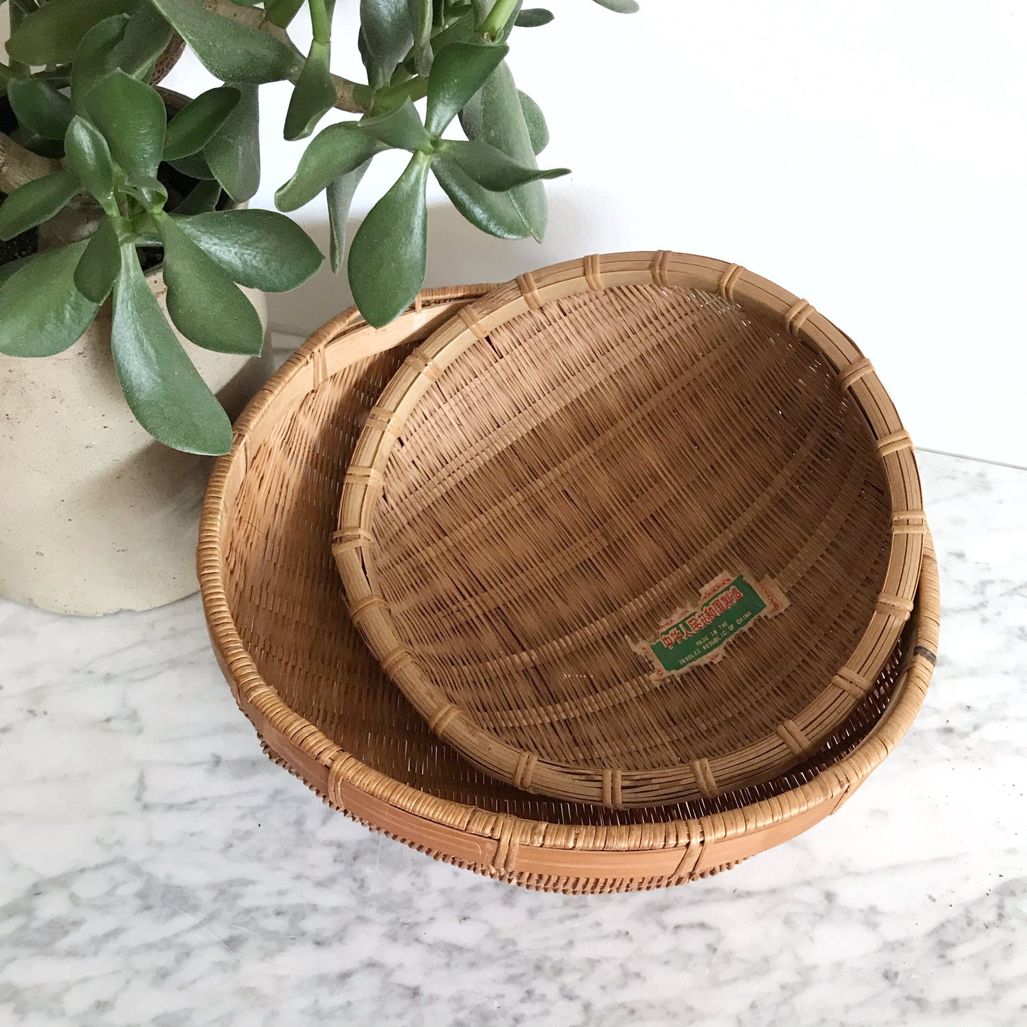 Pair of Vintage Wicker Basket Bowls
