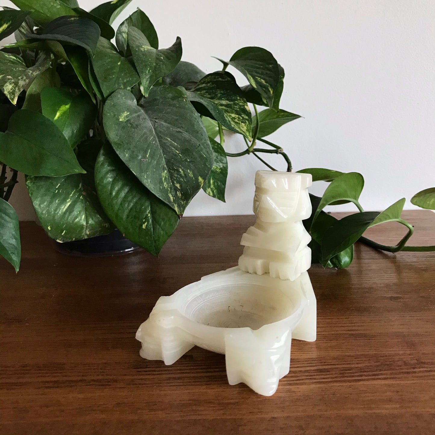 Vintage Carved Onyx Ashtray with Guy