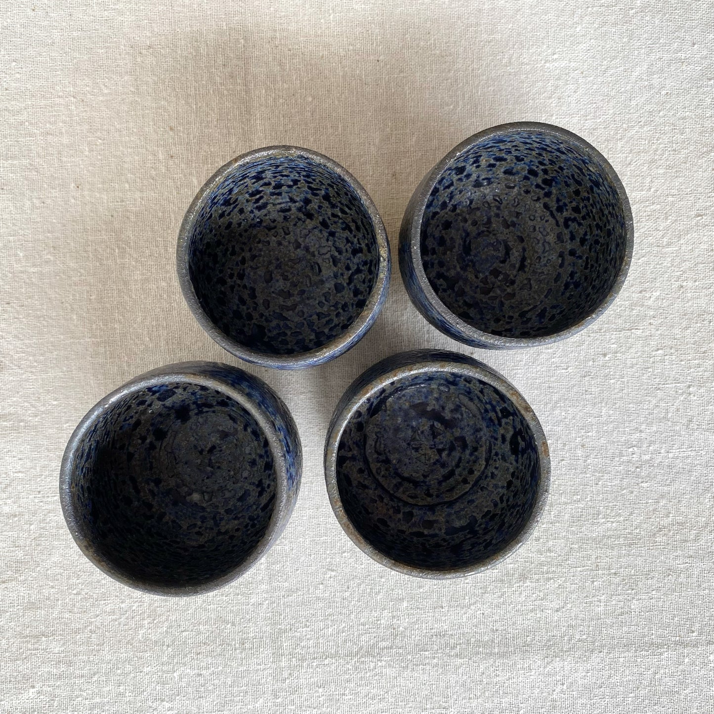 Set of 4 Vintage Pottery Cups, Ink