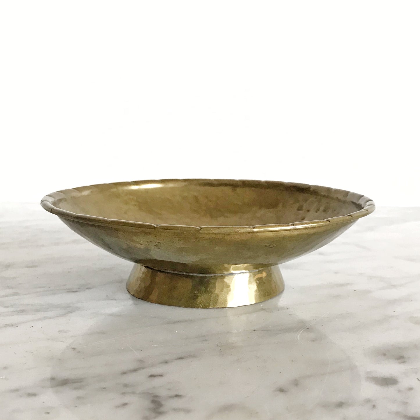 Vintage Hammered Brass Footed Dish, Sweden