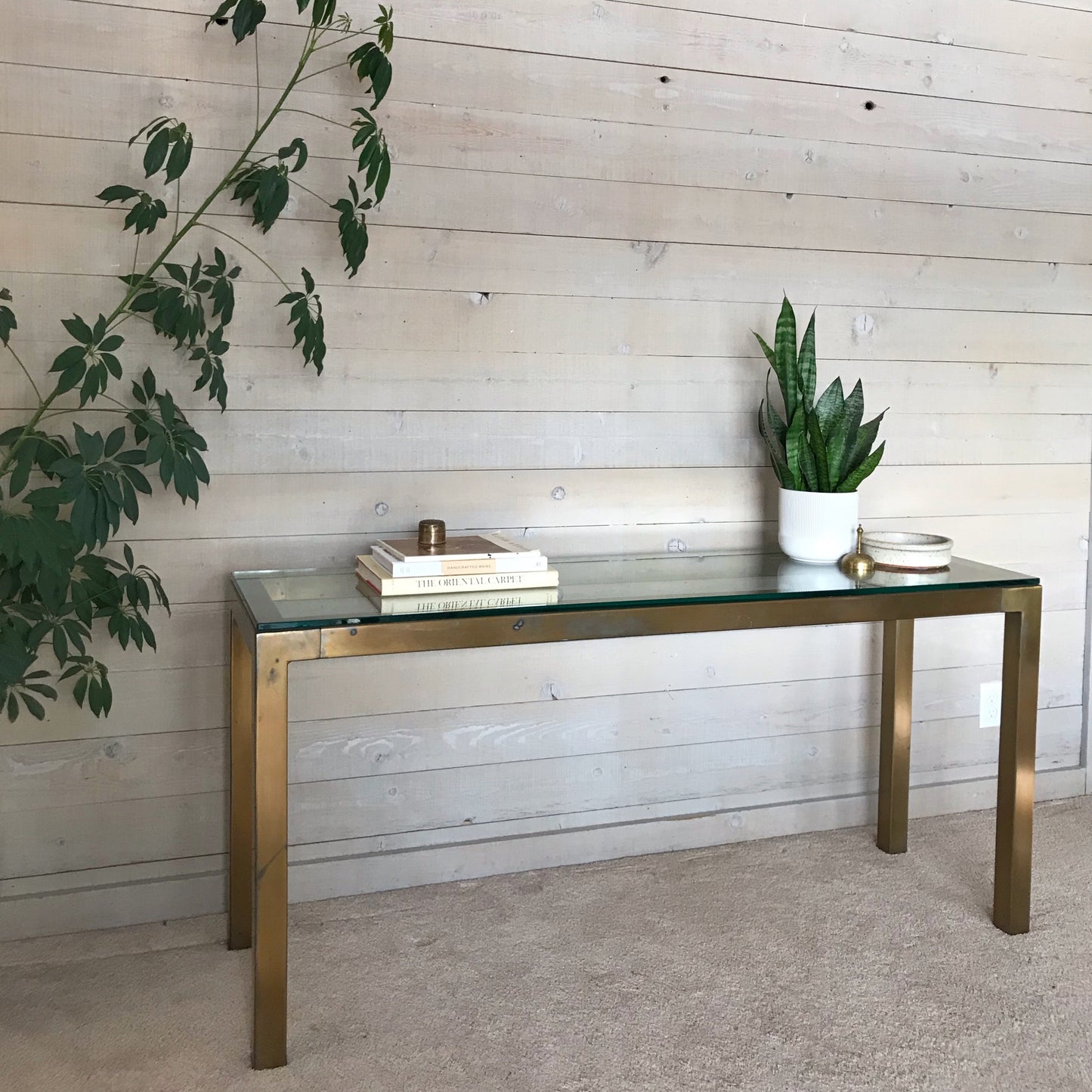 Vintage Gold + Glass Parsons Console Table