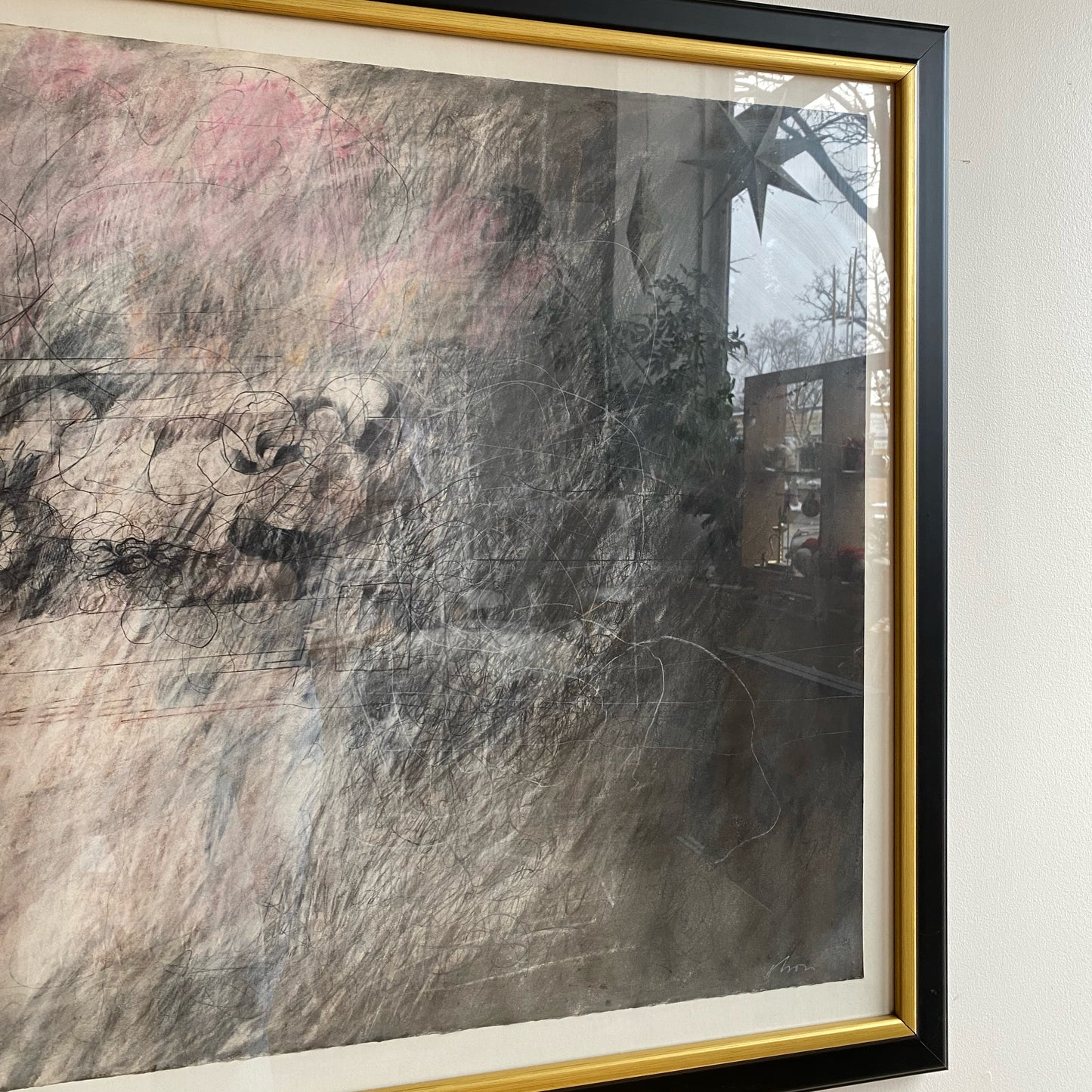 Large Original Vintage Abstract Drawing, (41” w x 31.75”)