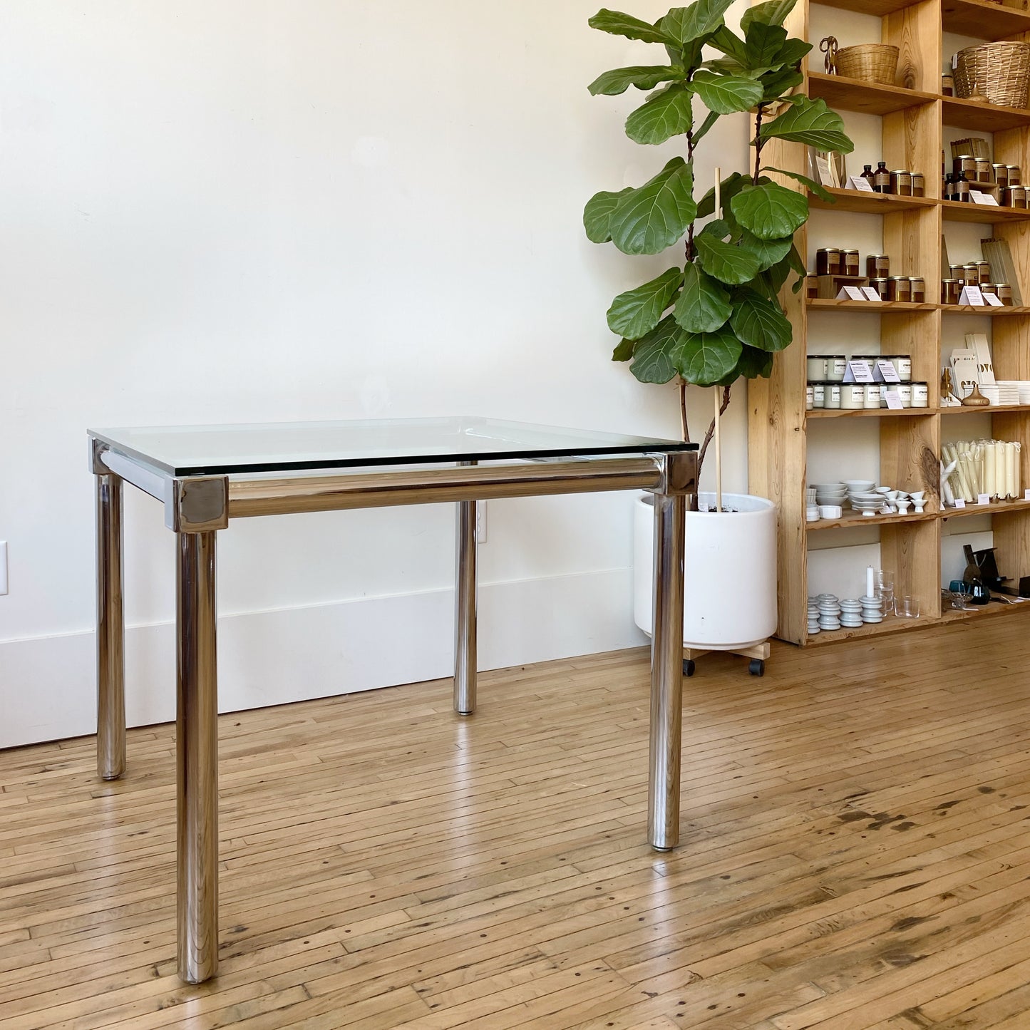 Vintage Modern Chrome + Glass Dining Table (29" square)