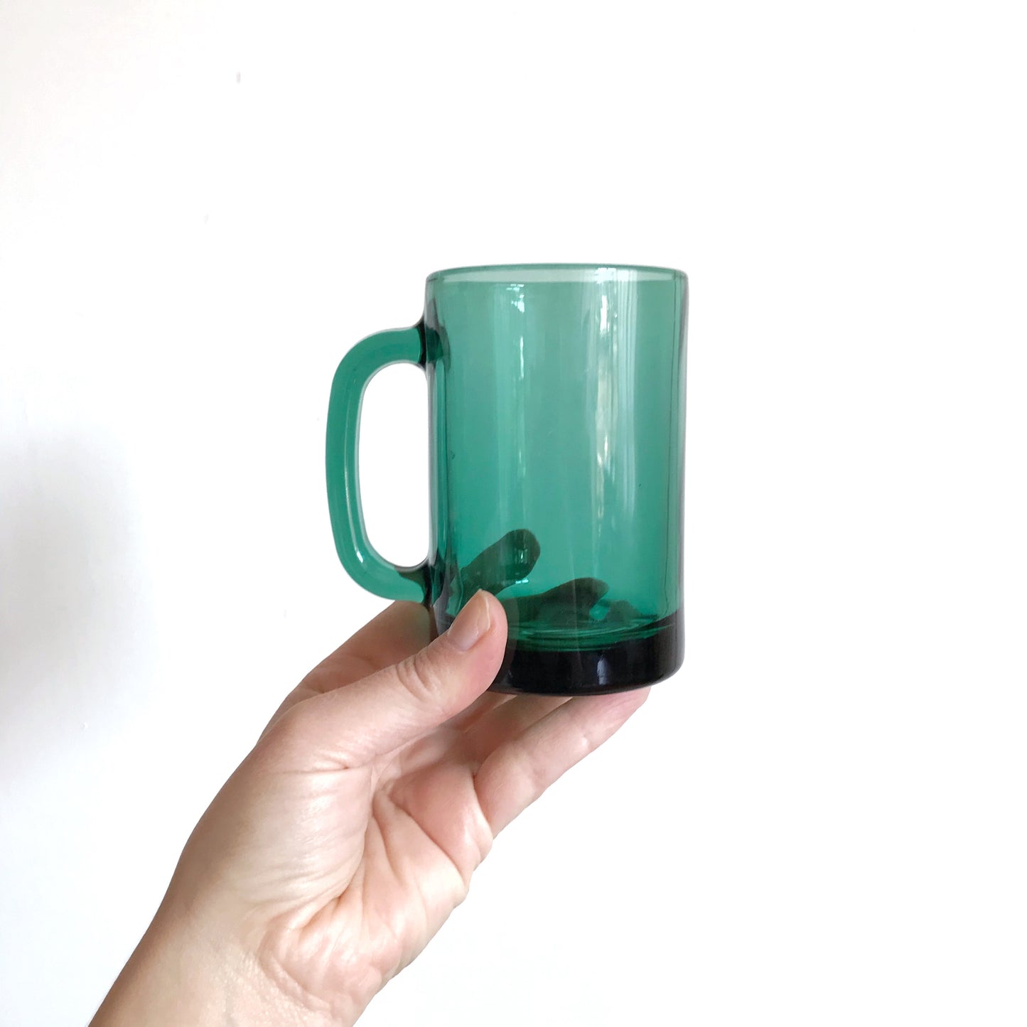 Set of 8 Vintage Emerald Green Glass Mugs