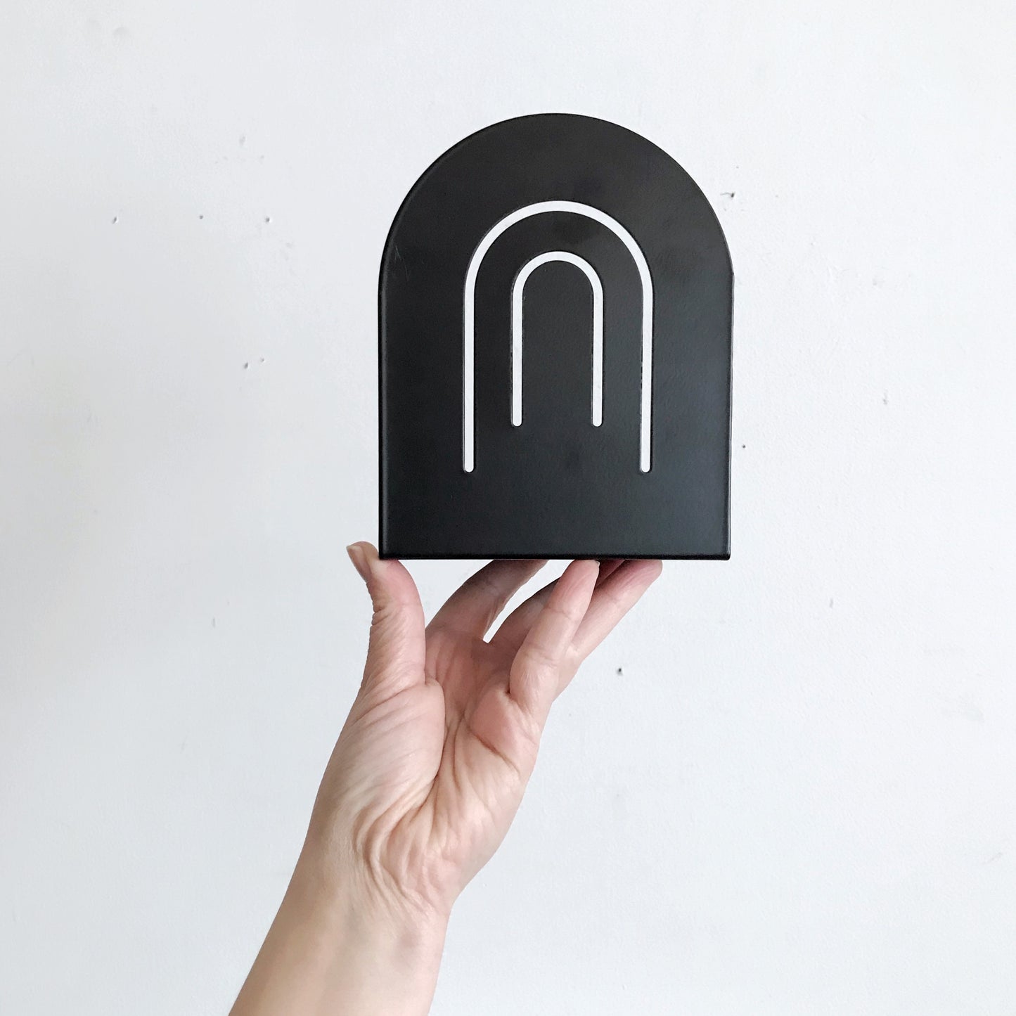Large Vintage Black Metal Arc Bookend