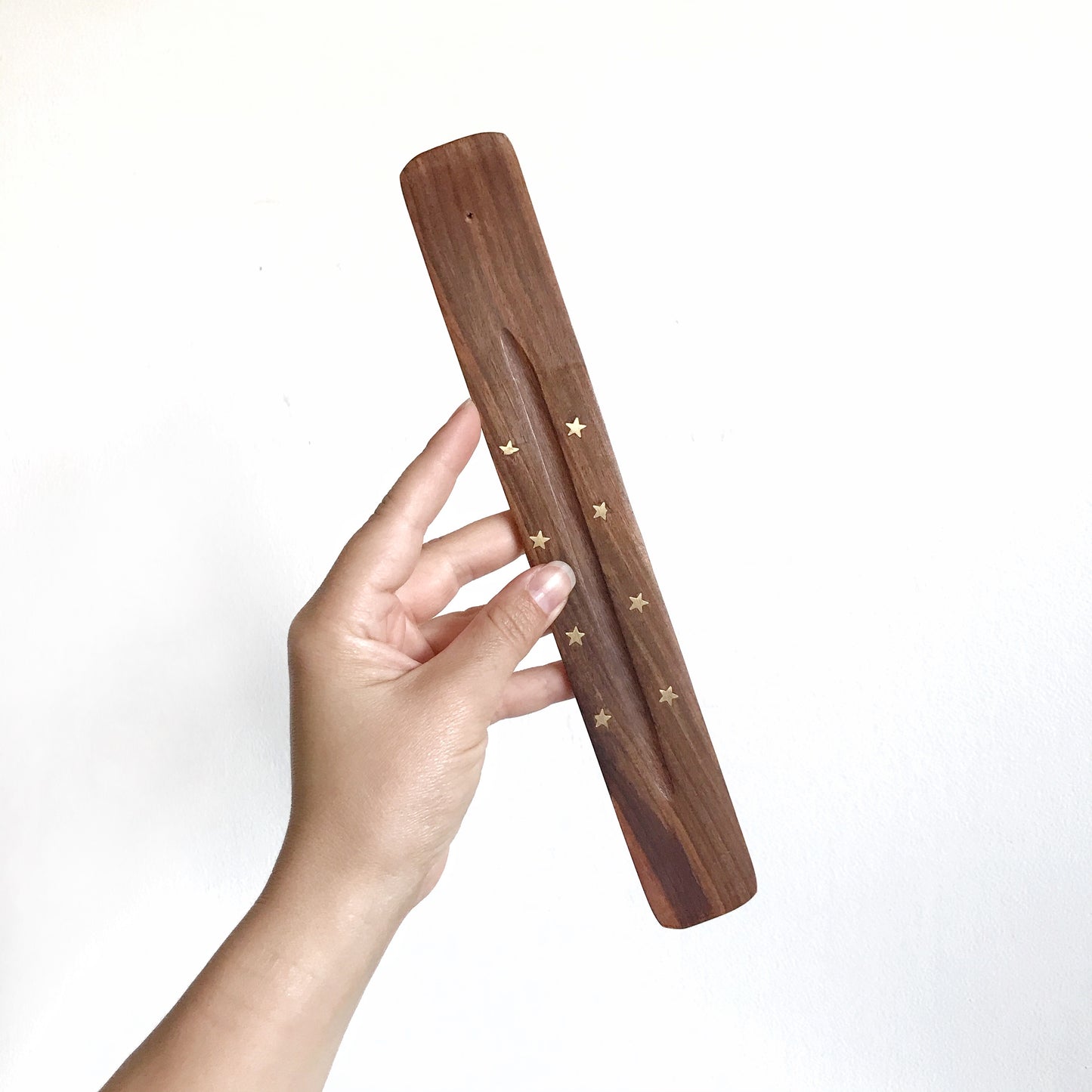 Wood Incense Holder, Brass Stars