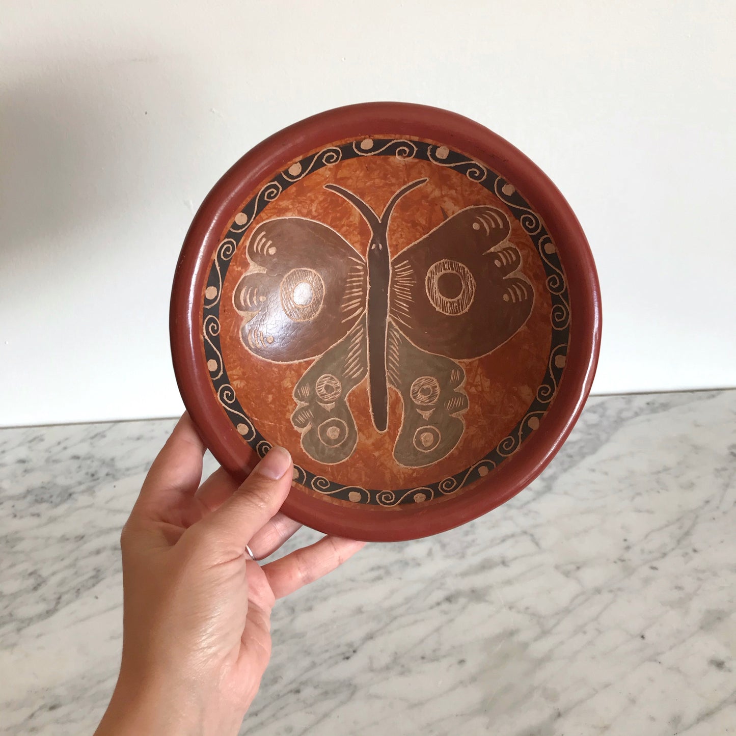 Vintage Clay Butterfly Bowl, Costa Rica