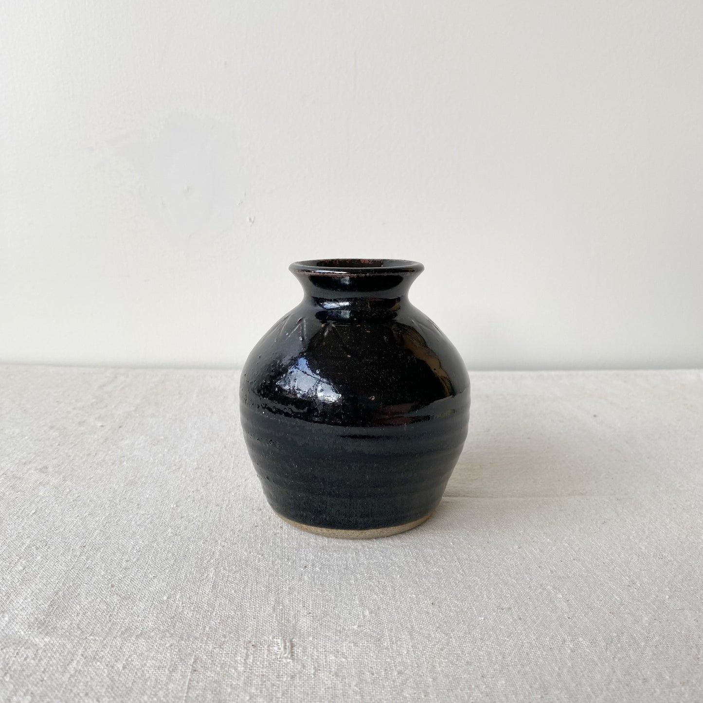 Vintage Black “Zig-zag” Pottery Vase