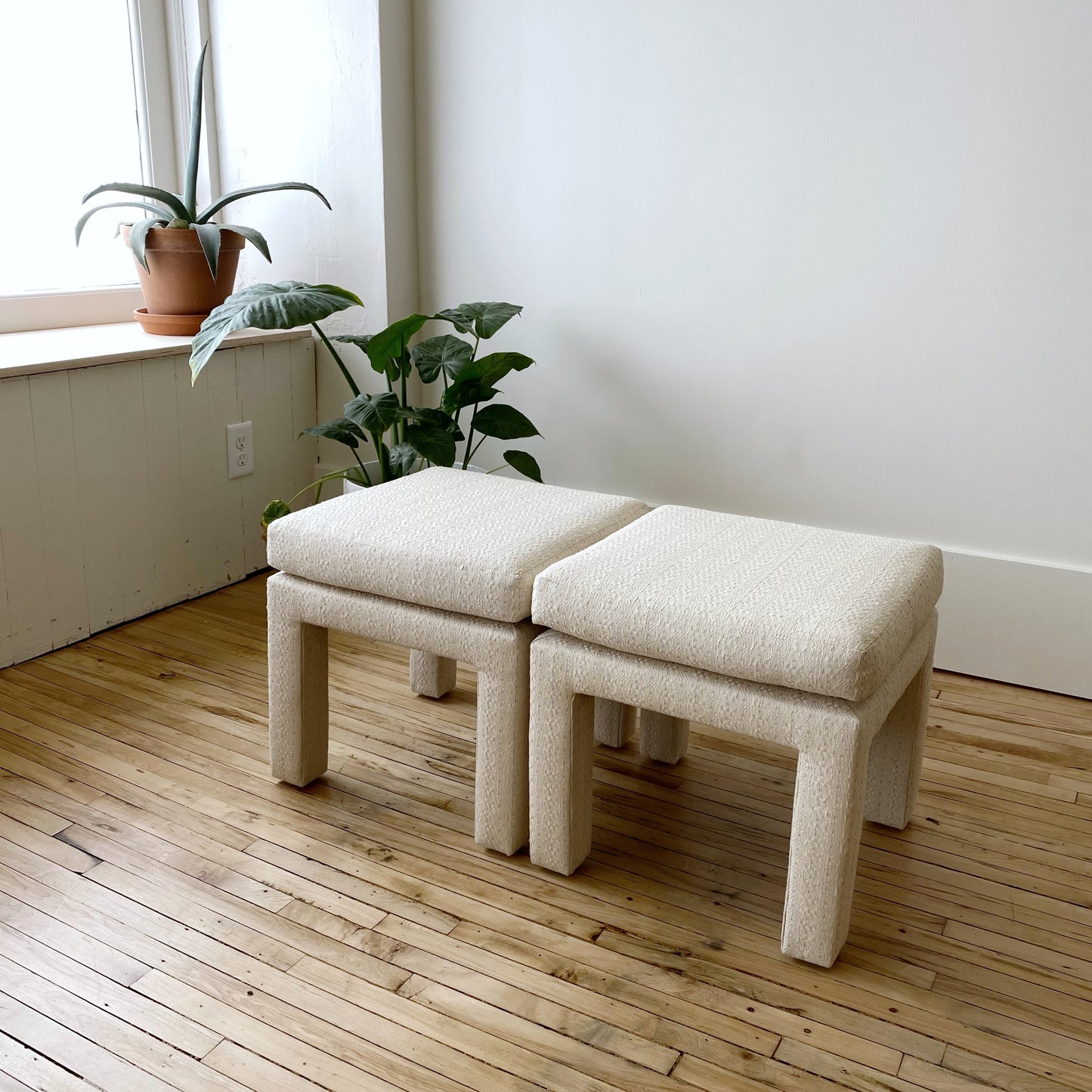 Pair of Vintage Upholstered Parsons Stools by Drexel