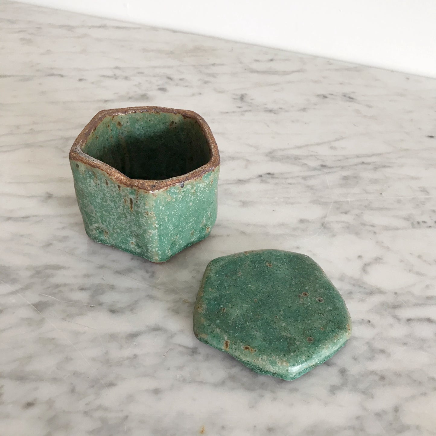 Handcrafted Hexagon Pottery Container