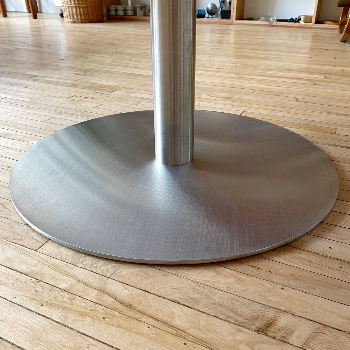 Round Walnut and Steel Coffee Table
