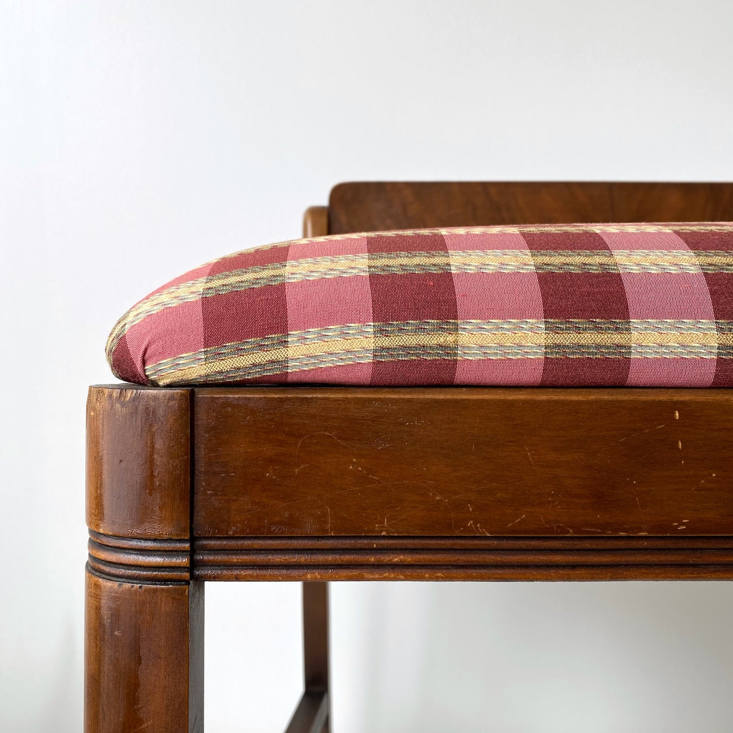 Antique Vanity Stool with Silk Plaid Seat