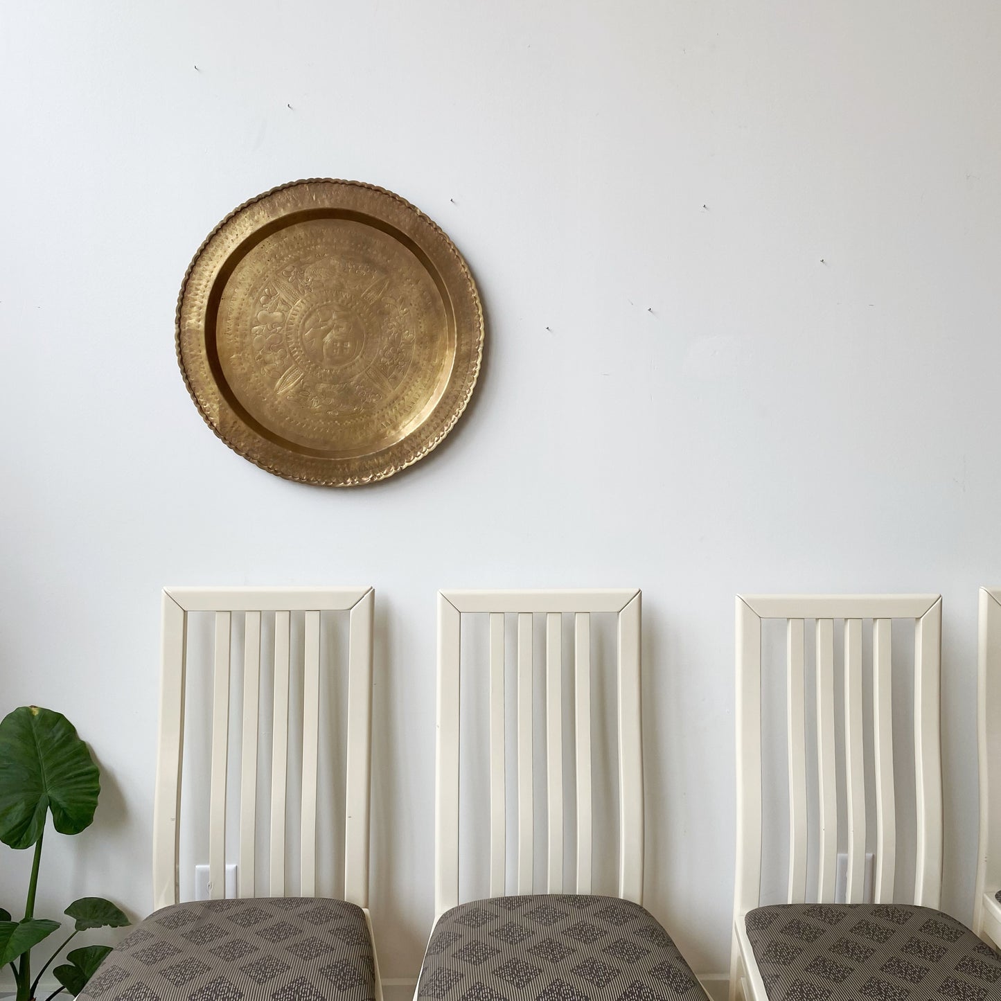 Vintage Carved Wood and Brass Tray Table