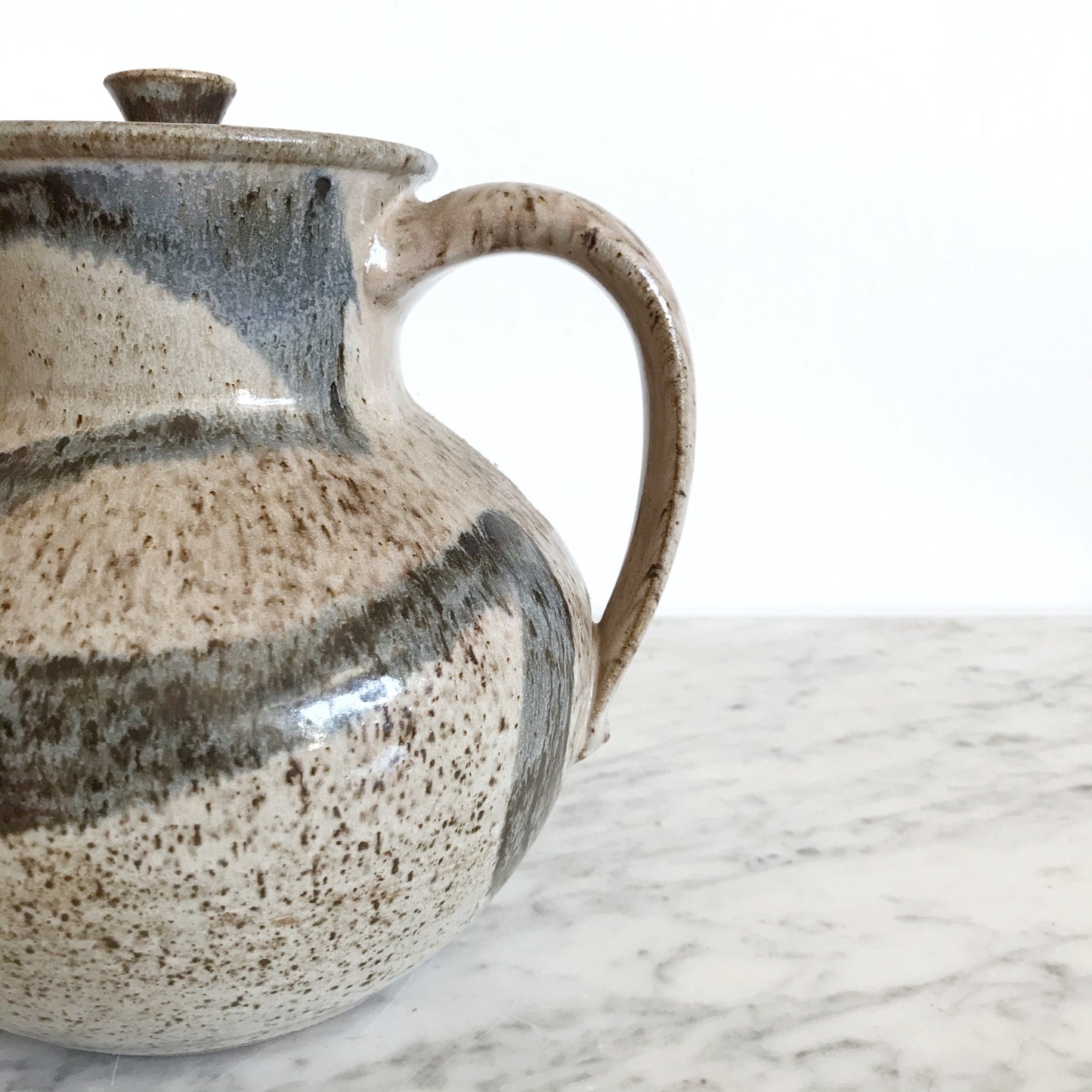 Vintage Stoneware Pitcher, Abstract Strokes