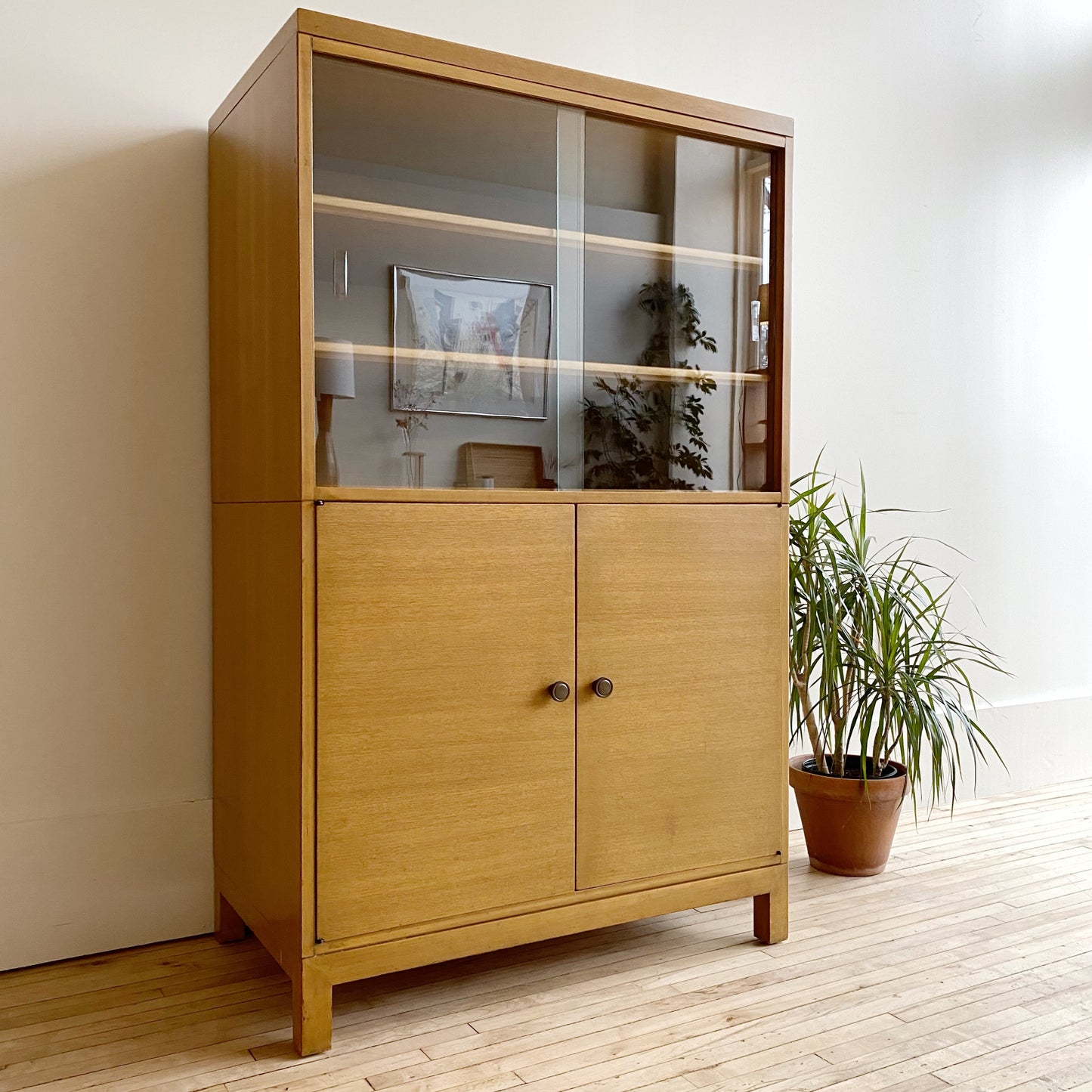 Vintage Mid Century Blonde Hutch Cabinet by Widdicomb